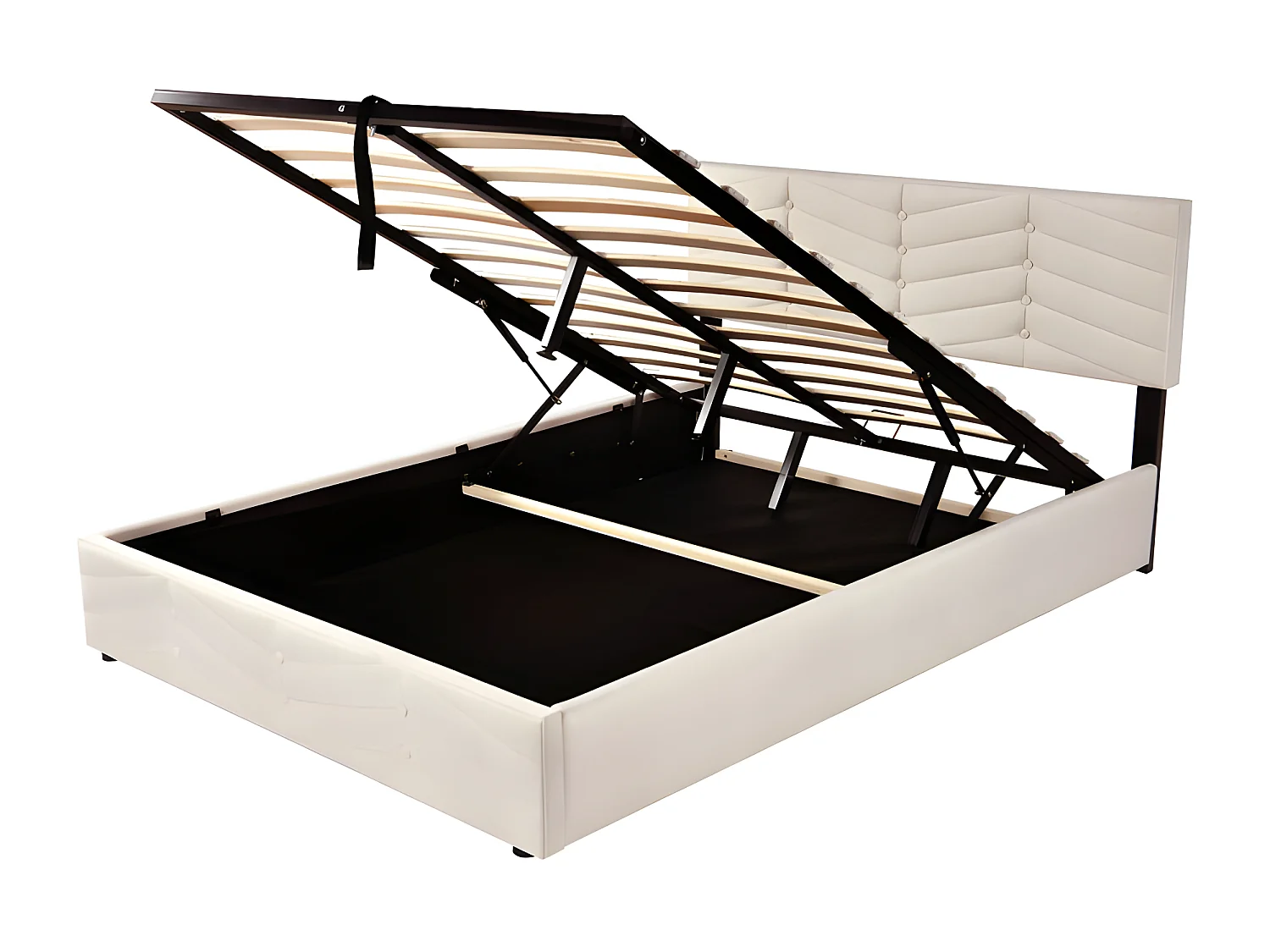 Lit coffre en velours avec sommier à lattes + tête de lit réglable - 140x190cm - Beige