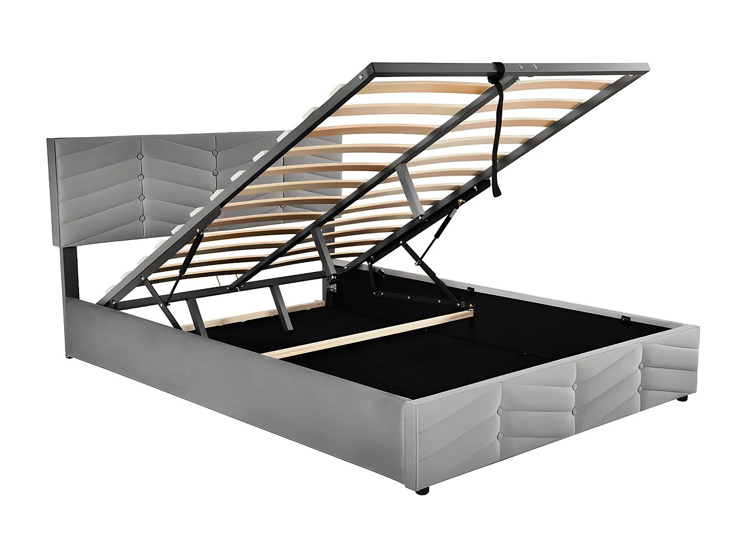 Lit coffre en velours avec sommier à lattes + tête de lit réglable - 140x190cm - Gris