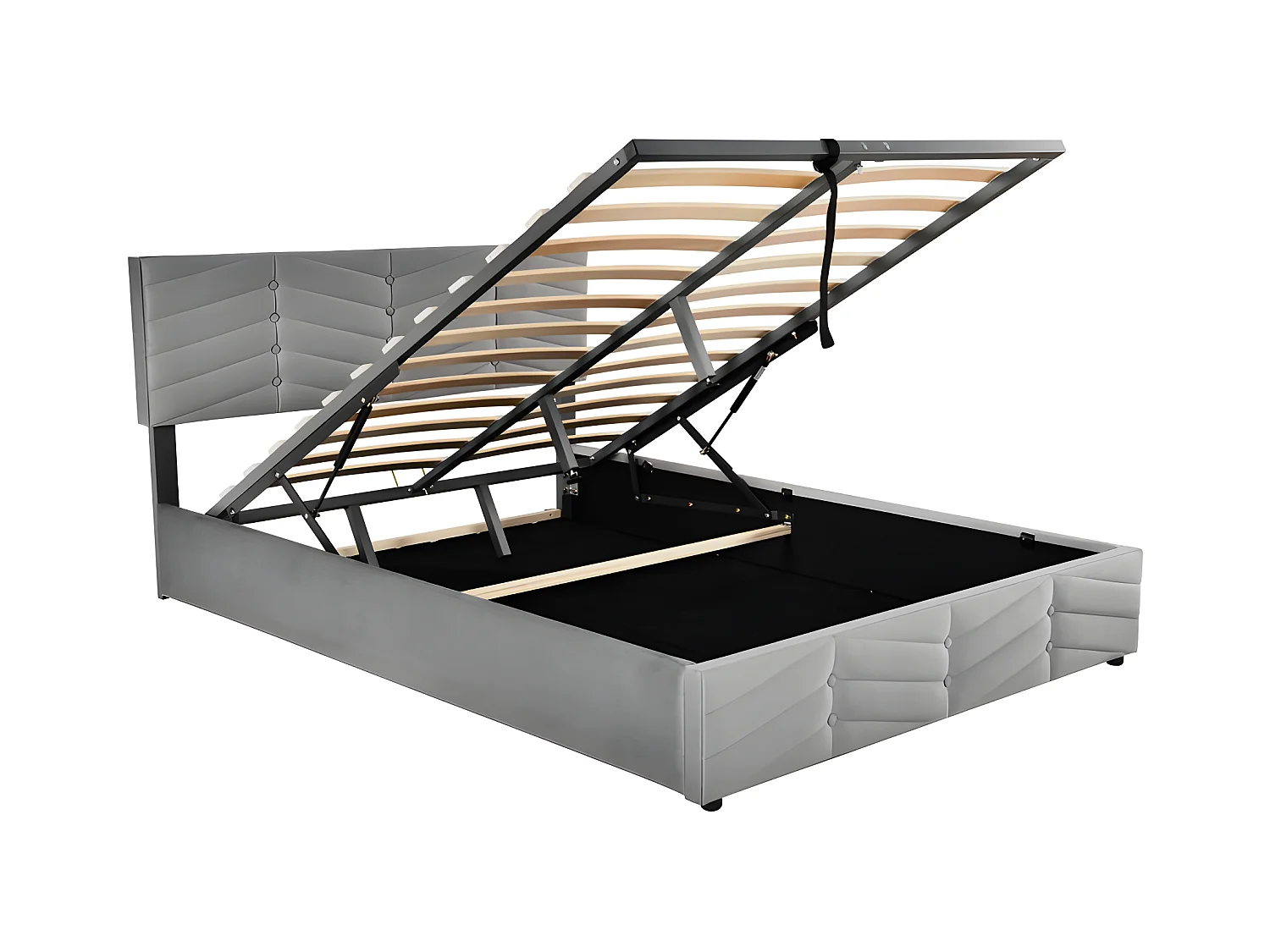 Fluwelen opbergbed met lattenbodem + verstelbaar hoofdeinde - 140x190cm - Grijs