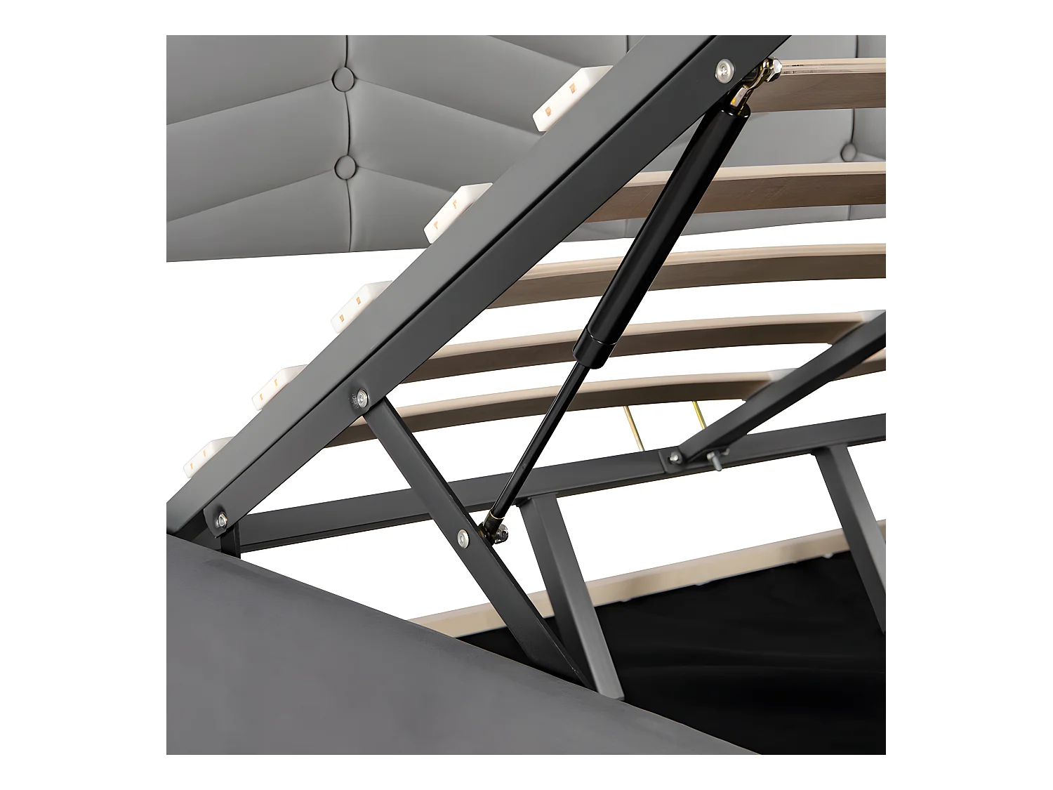 Fluwelen opbergbed met lattenbodem + verstelbaar hoofdeinde - 140x190cm - Grijs