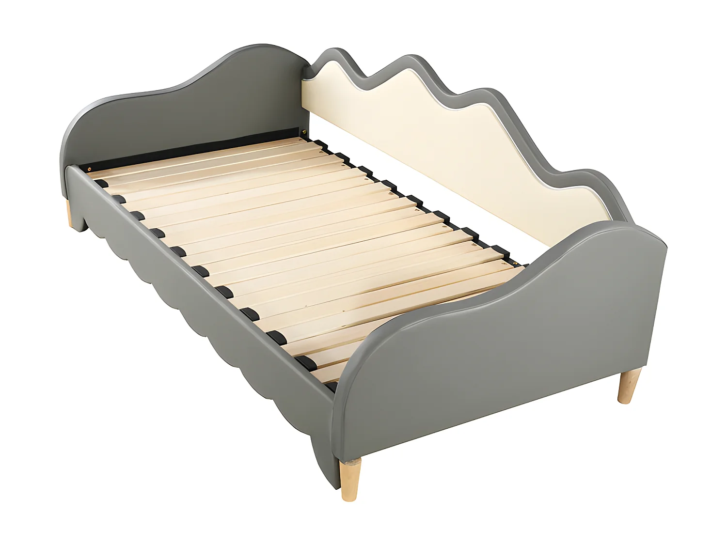 Uitschuifbaar onderschuifbed 90(180)x190 cm - in kunstleer - met LED-verlichting en lattenbodem - Grijs