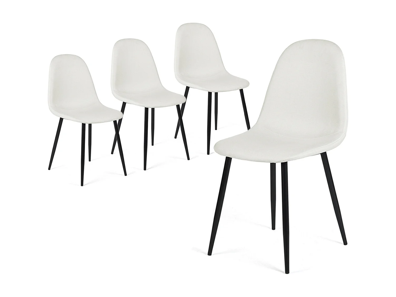 Set di 4 sedie da pranzo scandinave in tessuto bianco sporco con gambe nere 44*53*87 cm