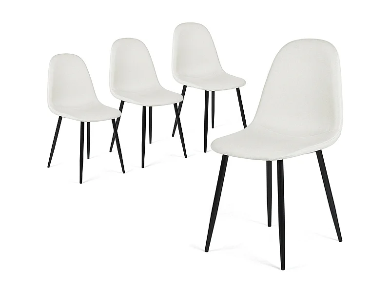 URBAN MEUBLE Lot de 4 chaises salle à manger scandinave tissu blanc cassé pieds noir 44*53*87cm