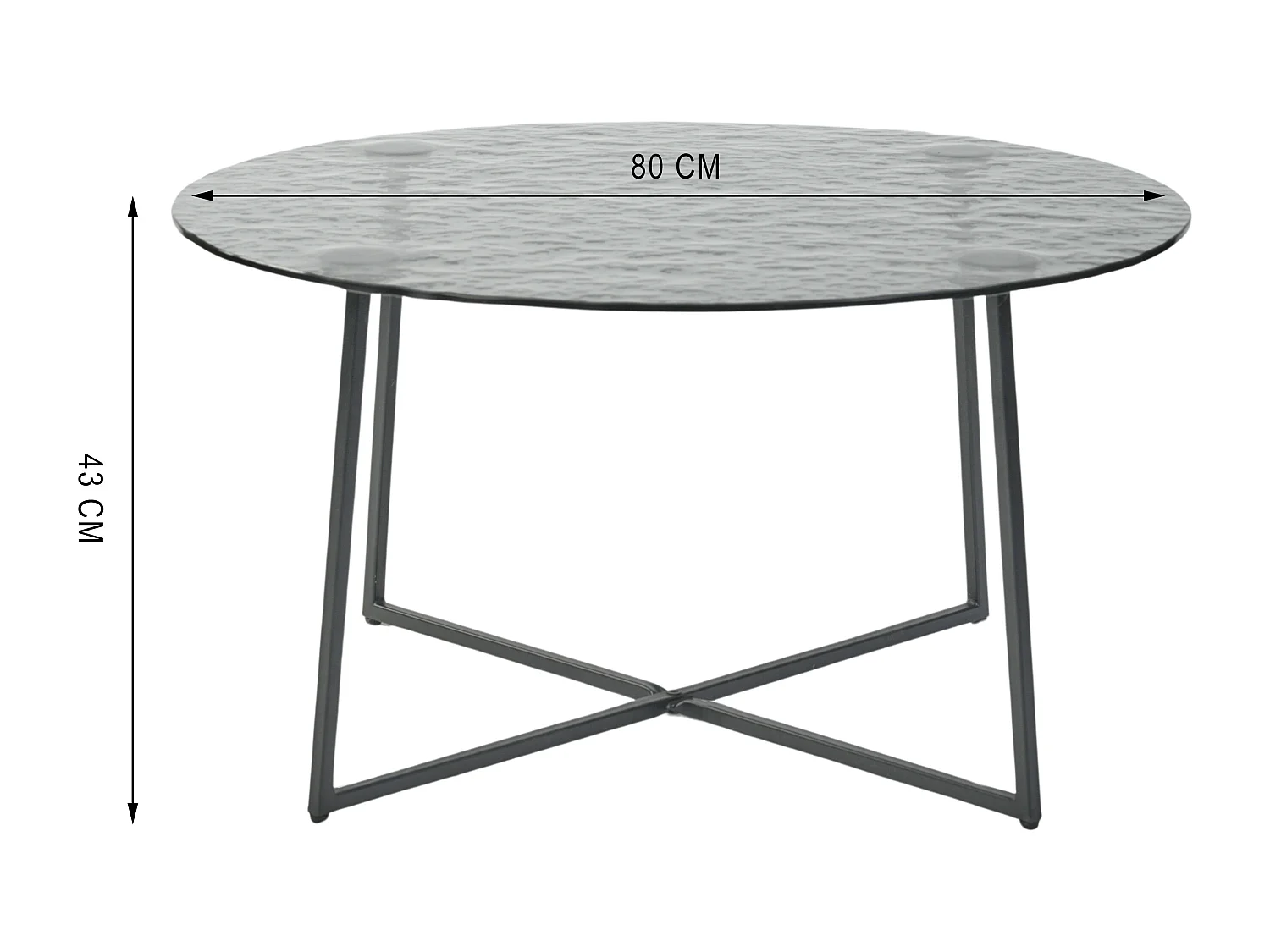 Table basse ronde en verre artisanal thermofusible noir et métal noir 80*80*45cm