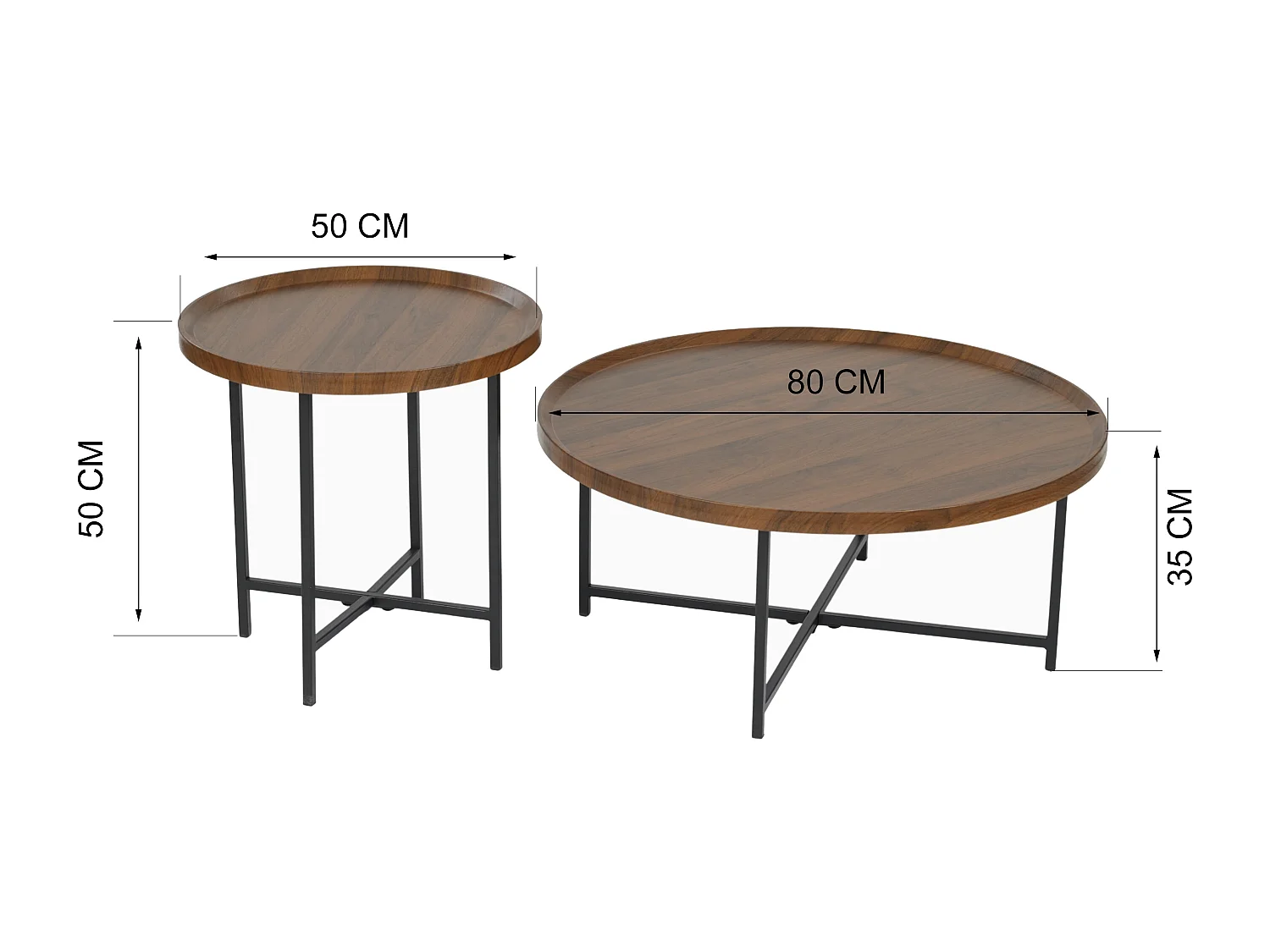 Ensemble table basse ronde plateau en bois pieds en métal HEAL A