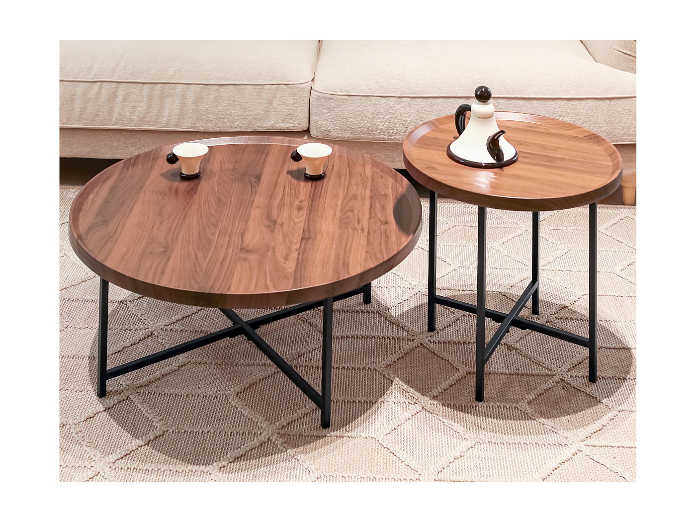 en.casa] Tavolino Rotondo da Caffè 45 x60 cm Tavolo Basso da Salotto con Piano Rotondo a Vassoio Rimovibile e Contenitore Gambe in Legno di Pino per Soggiorno - Bianco