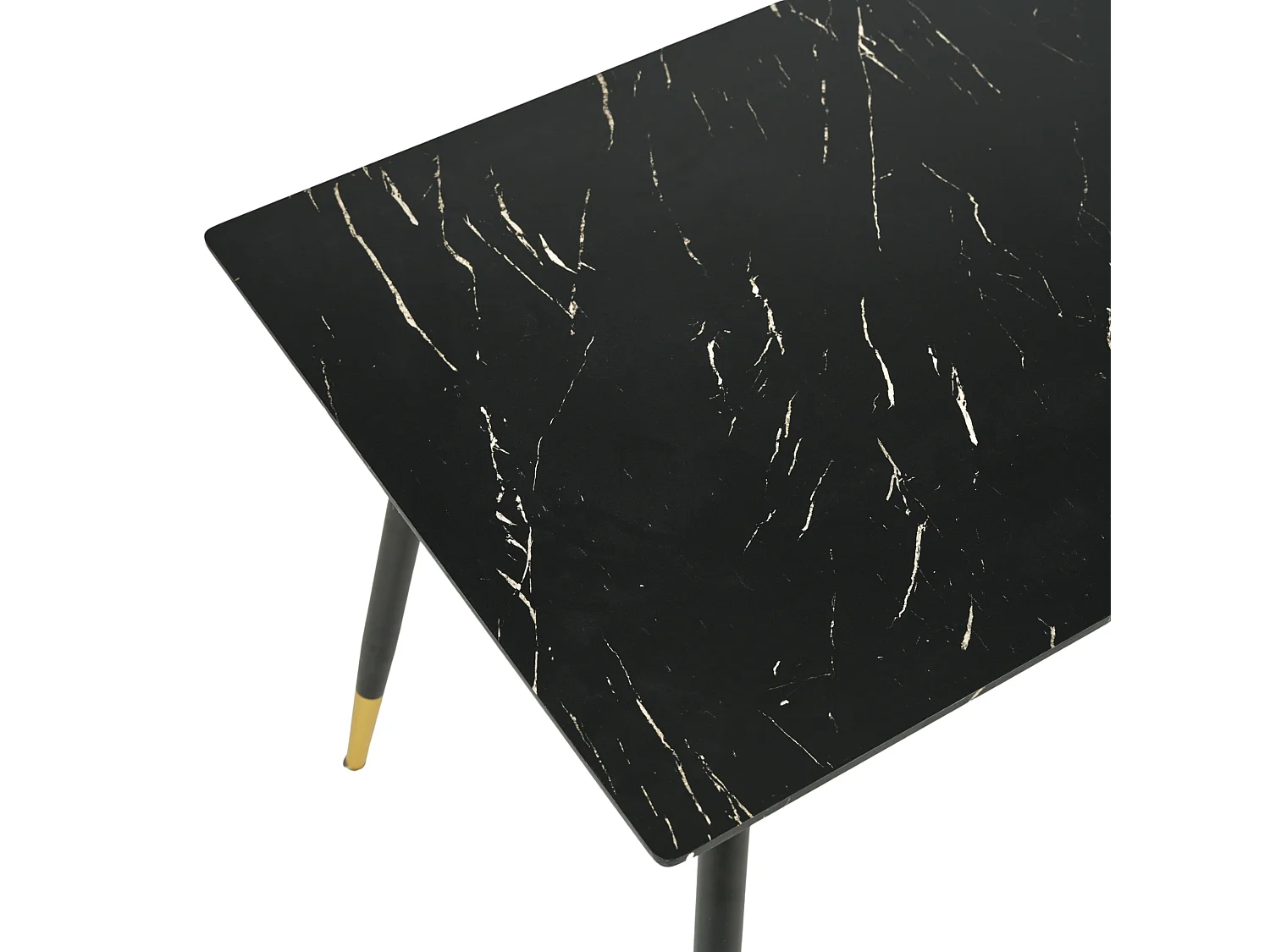 Table à manger rectangulaire imitation marbre noir et pieds noir doré 110*70CM