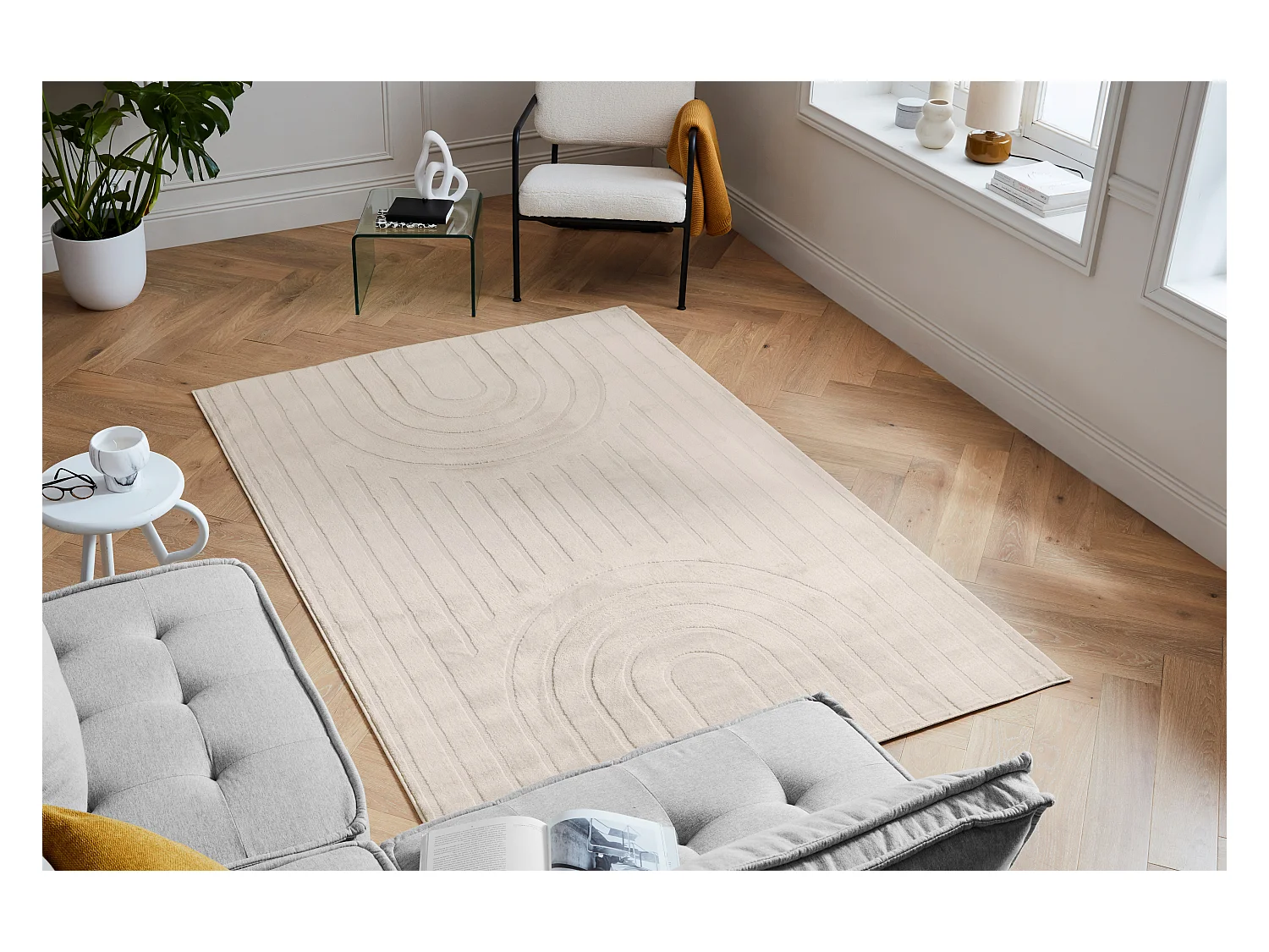 Tapis de salon - arc de cercle - crème - Bloom - 200x280