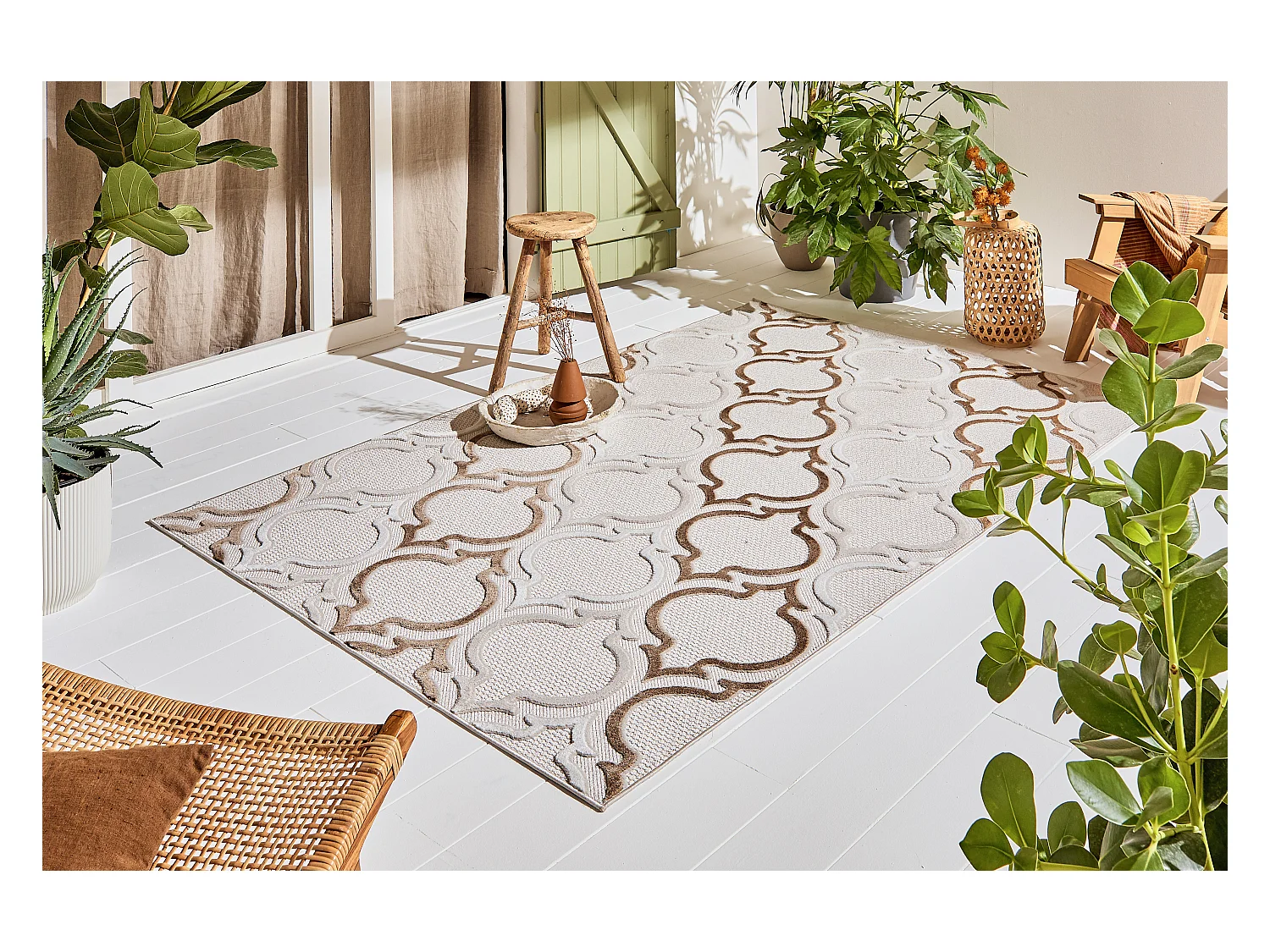 Tapis intérieur extérieur - motif pique - beige - Loopin - 200x280