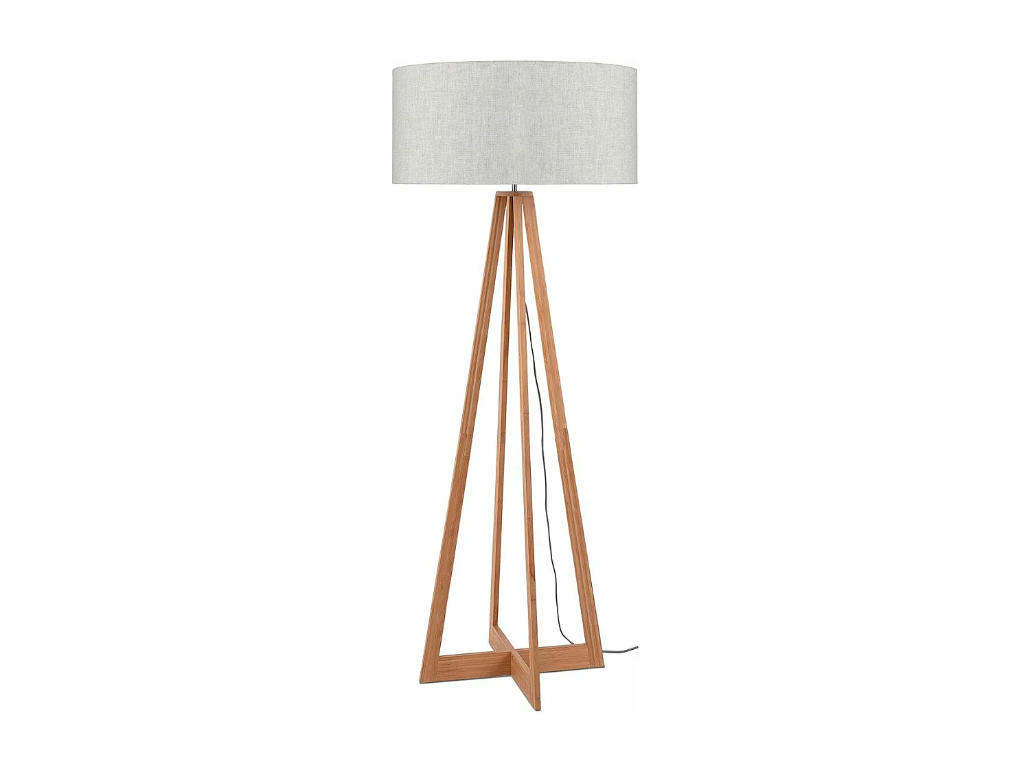 Lampadaire en bambou marron avec abat-jour en tissu lin clair