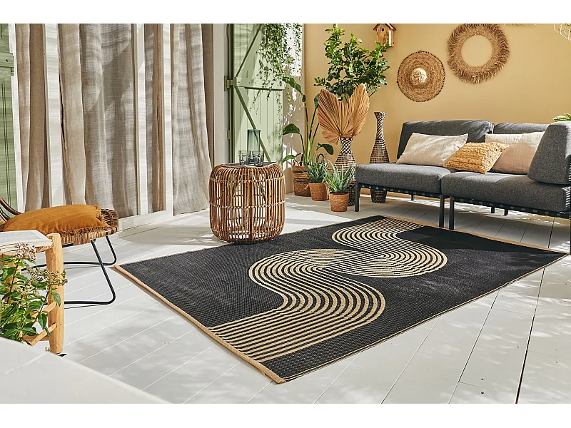 Tapis vague - noir - extérieur - Capri - 180x280