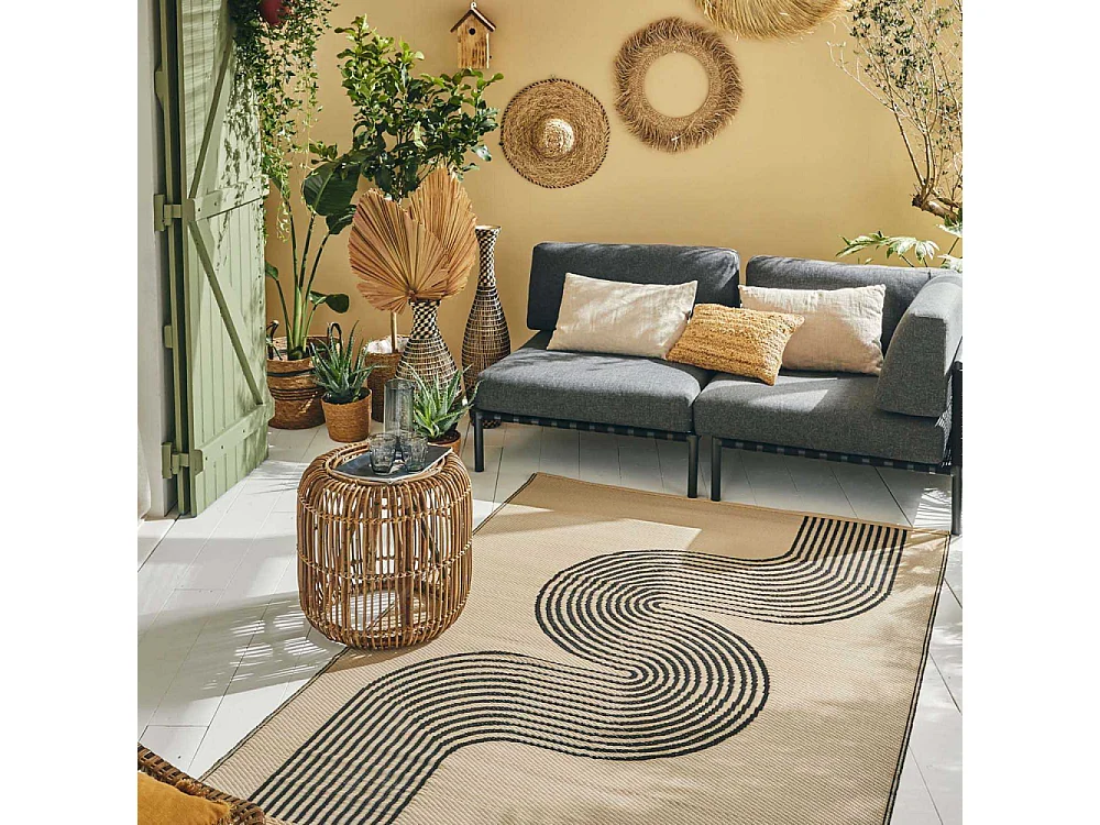 Tapis vague - noir - extérieur - Capri - 180x280