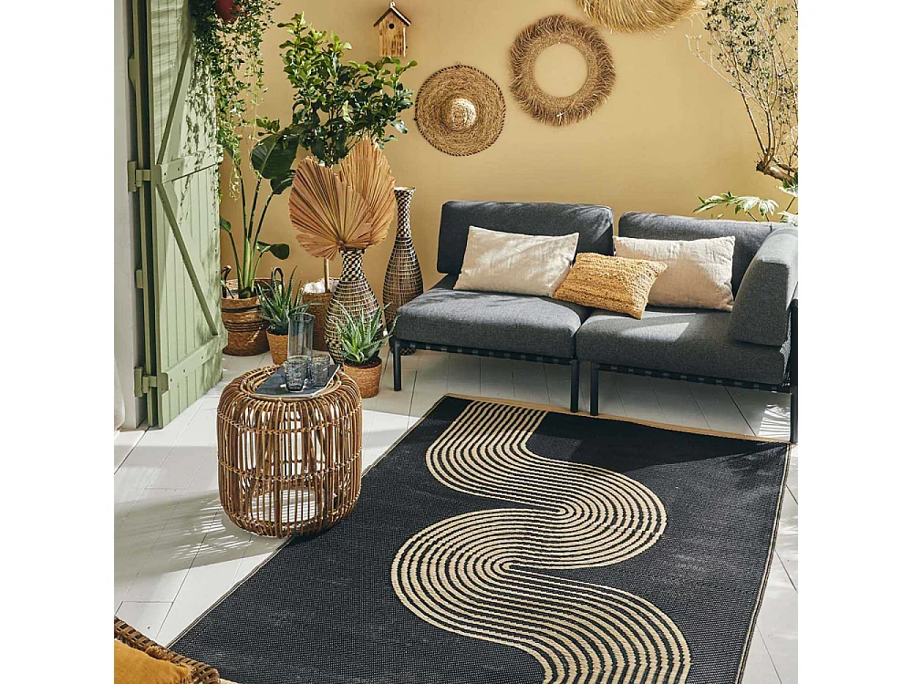 Tapis vague - noir - extérieur - Capri - 150x220