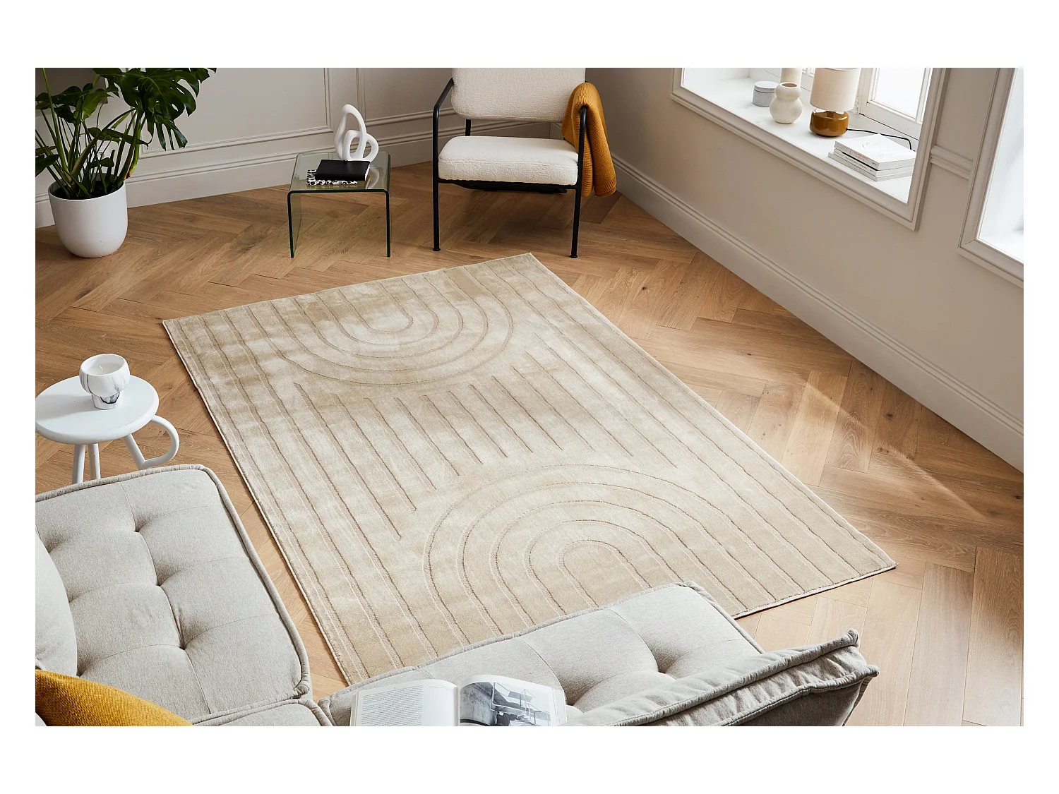 Tapis de salon - arc de cercle - beige - Bloom - 200x280