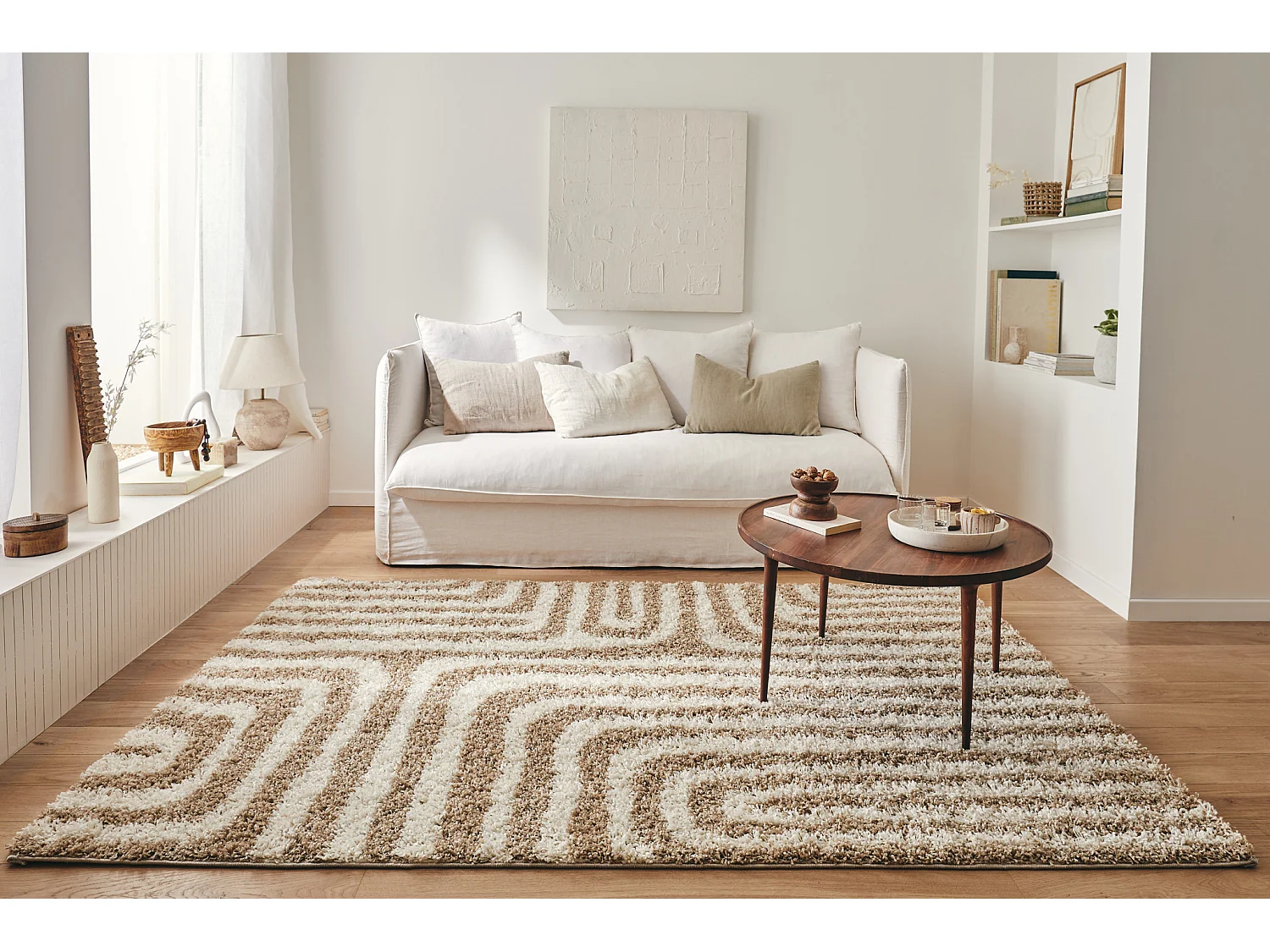 Tapis de salon - motif géométrique - beige - Olympe - 200x280