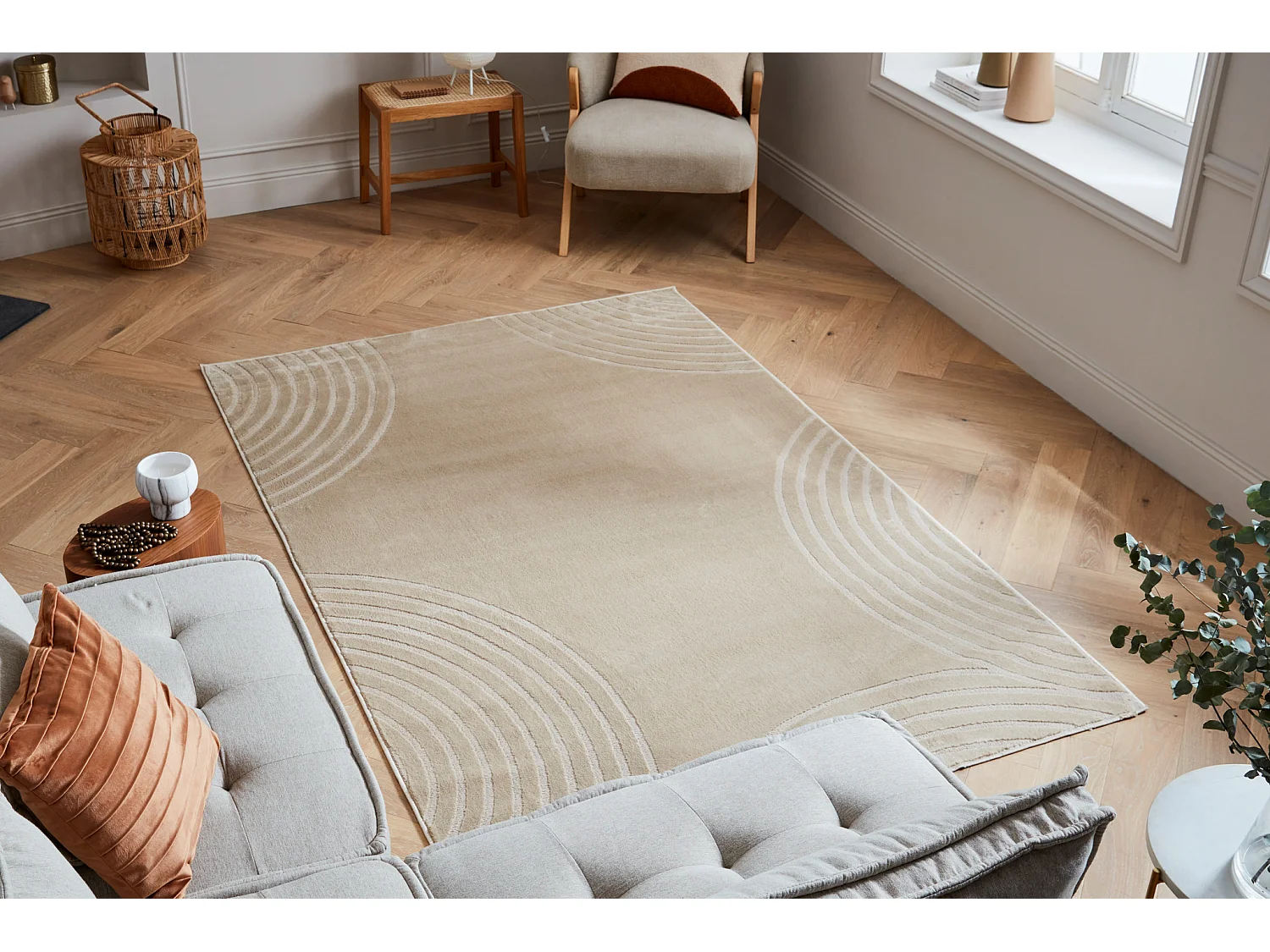 Tapis de salon - motif arc en relief - beige - Bloom - 200x280