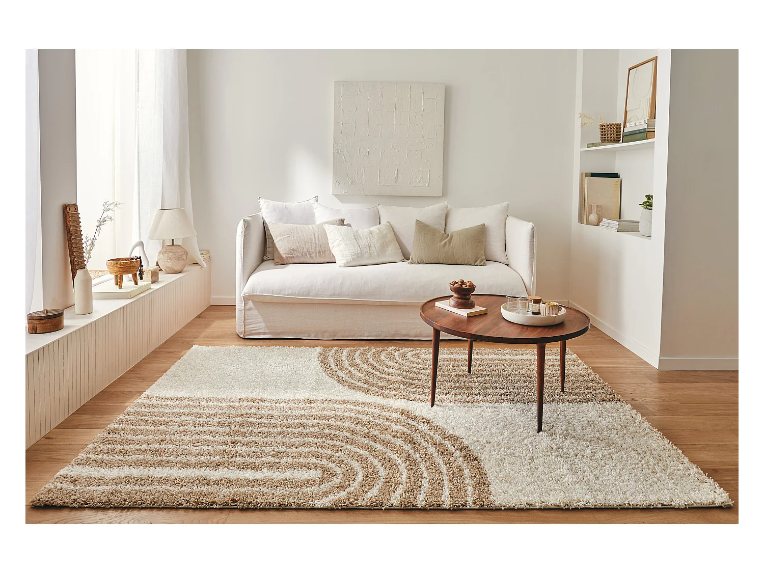 Tapis de salon - motif demi arc - beige - Olympe - 200x280