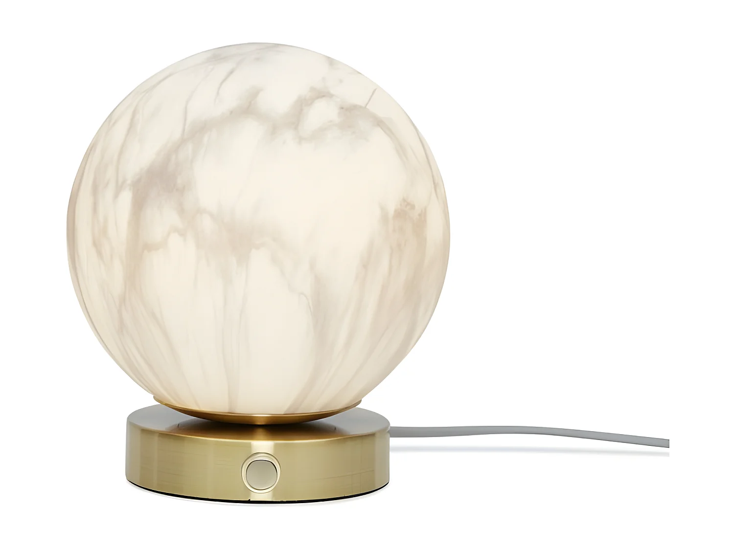 Lampe de table boule en verre effet marbre avec base dorée