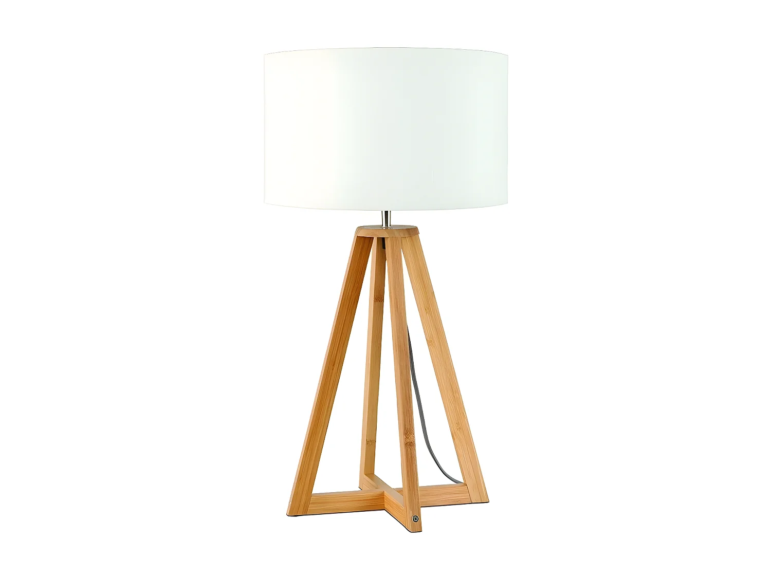 Lampe de table en bambou marron avec abat-jour blanc