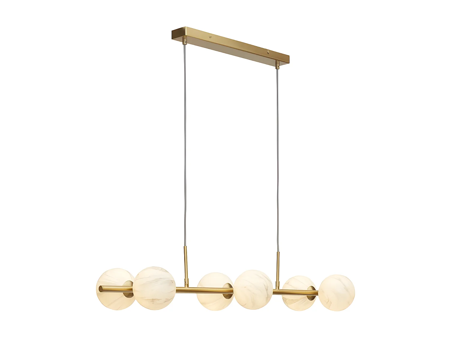 Lampe à suspension à 6 lumières, finition dorée, vasque en verre effet marbre