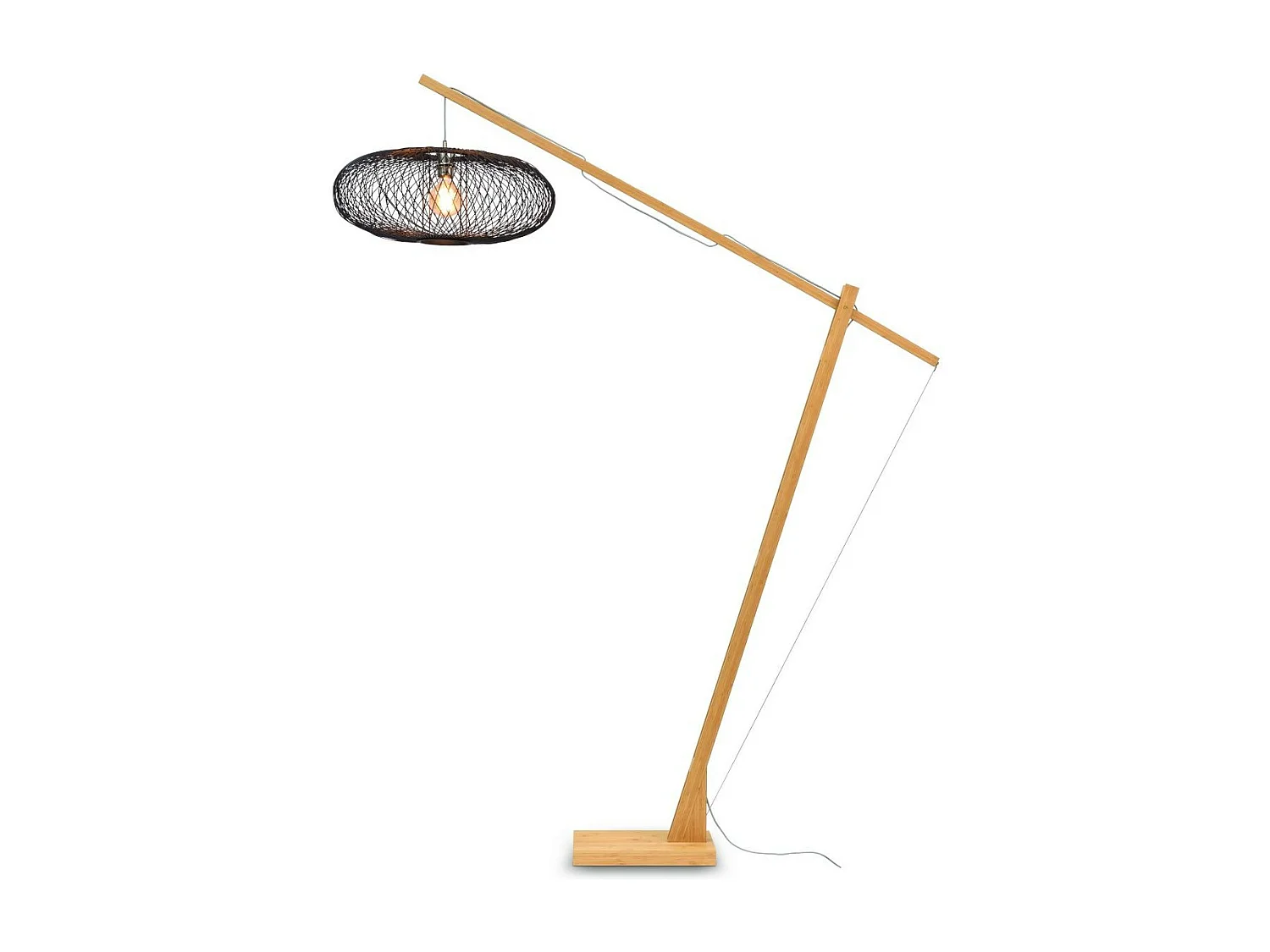 Lampadaire XL en bambou marron avec abat-jour noir