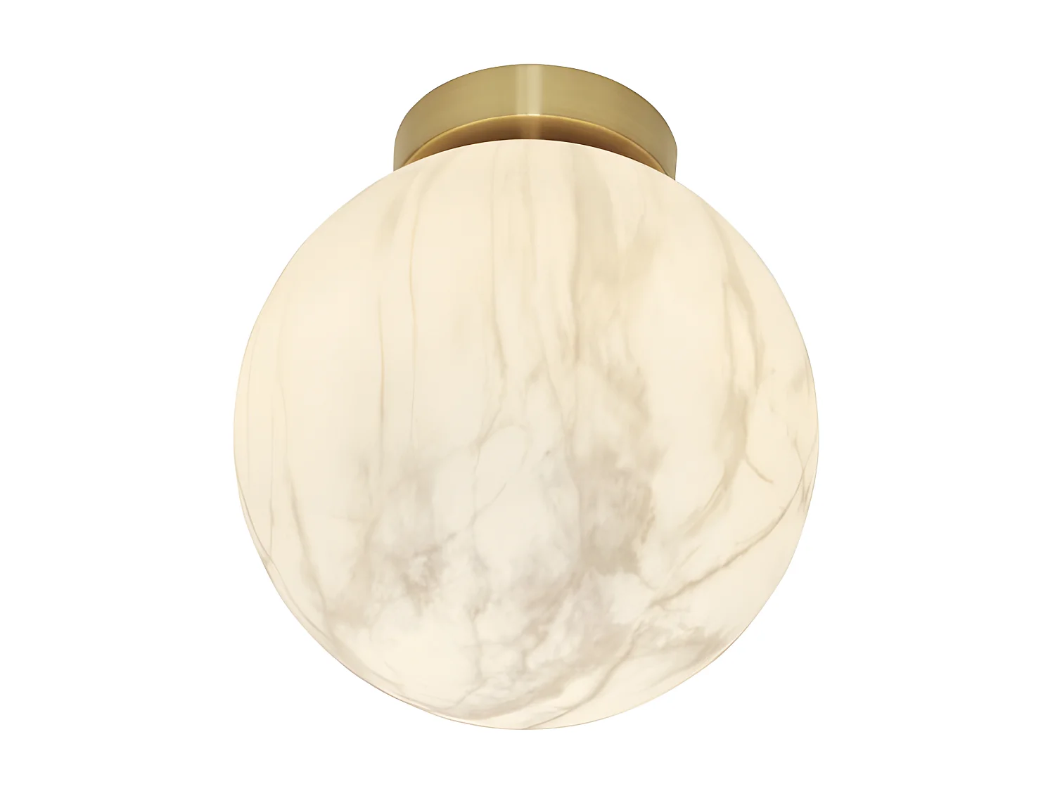 Bol-plafondlamp van glas met wit marmereffect en gouden voet