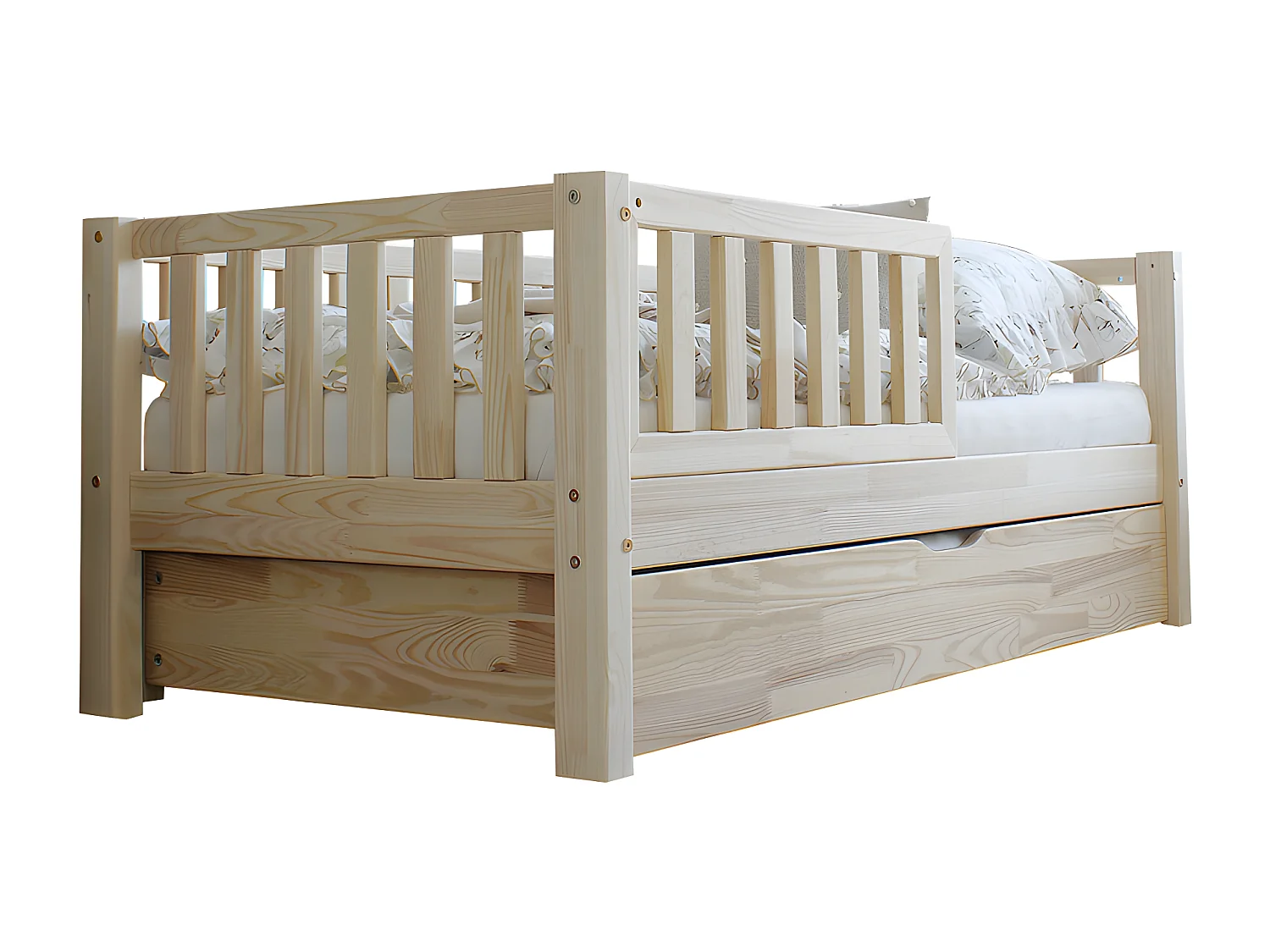 Lit 90x190 barrière sommier et tiroir inclus Agnès Bois