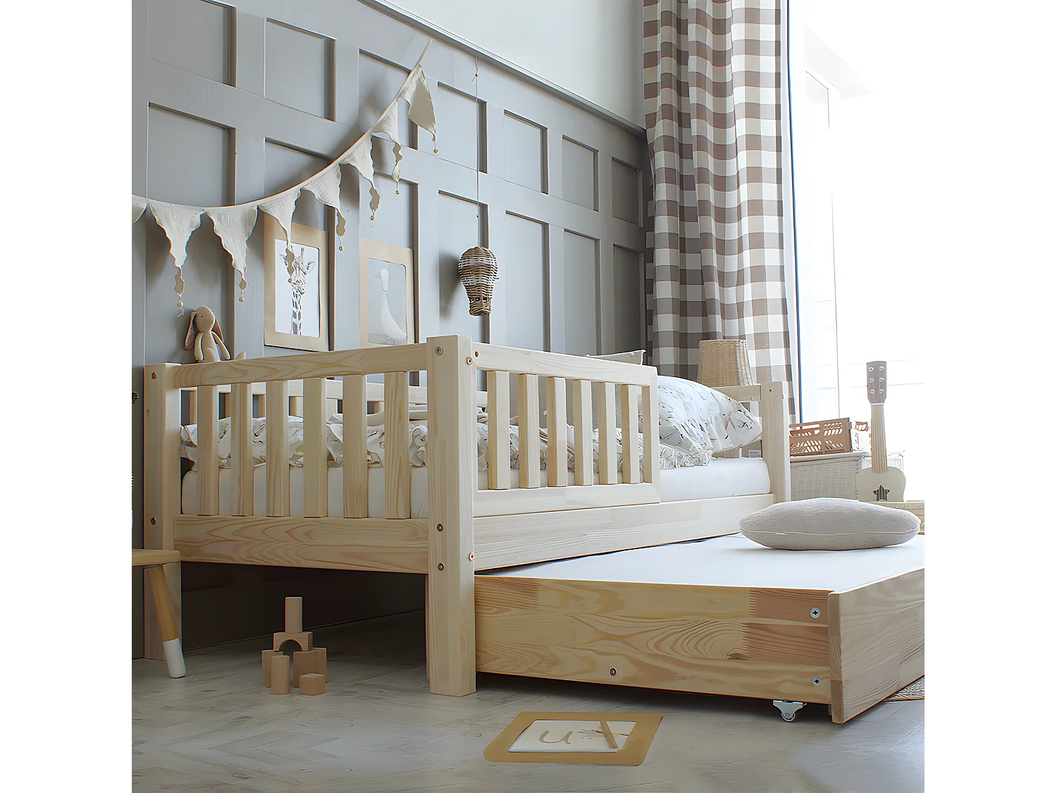 Lit 90x190 barrière sommier et tiroir inclus Agnès Bois