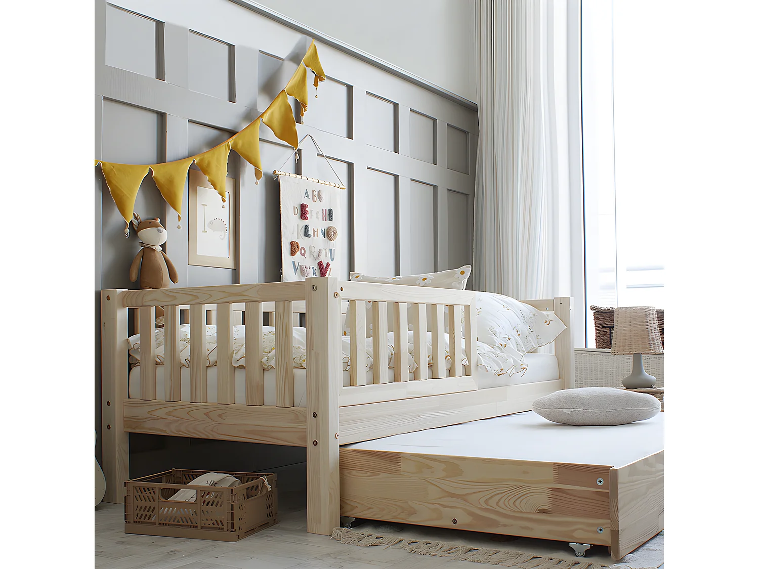 Lit 90x190 barrière sommier et tiroir inclus Agnès Bois