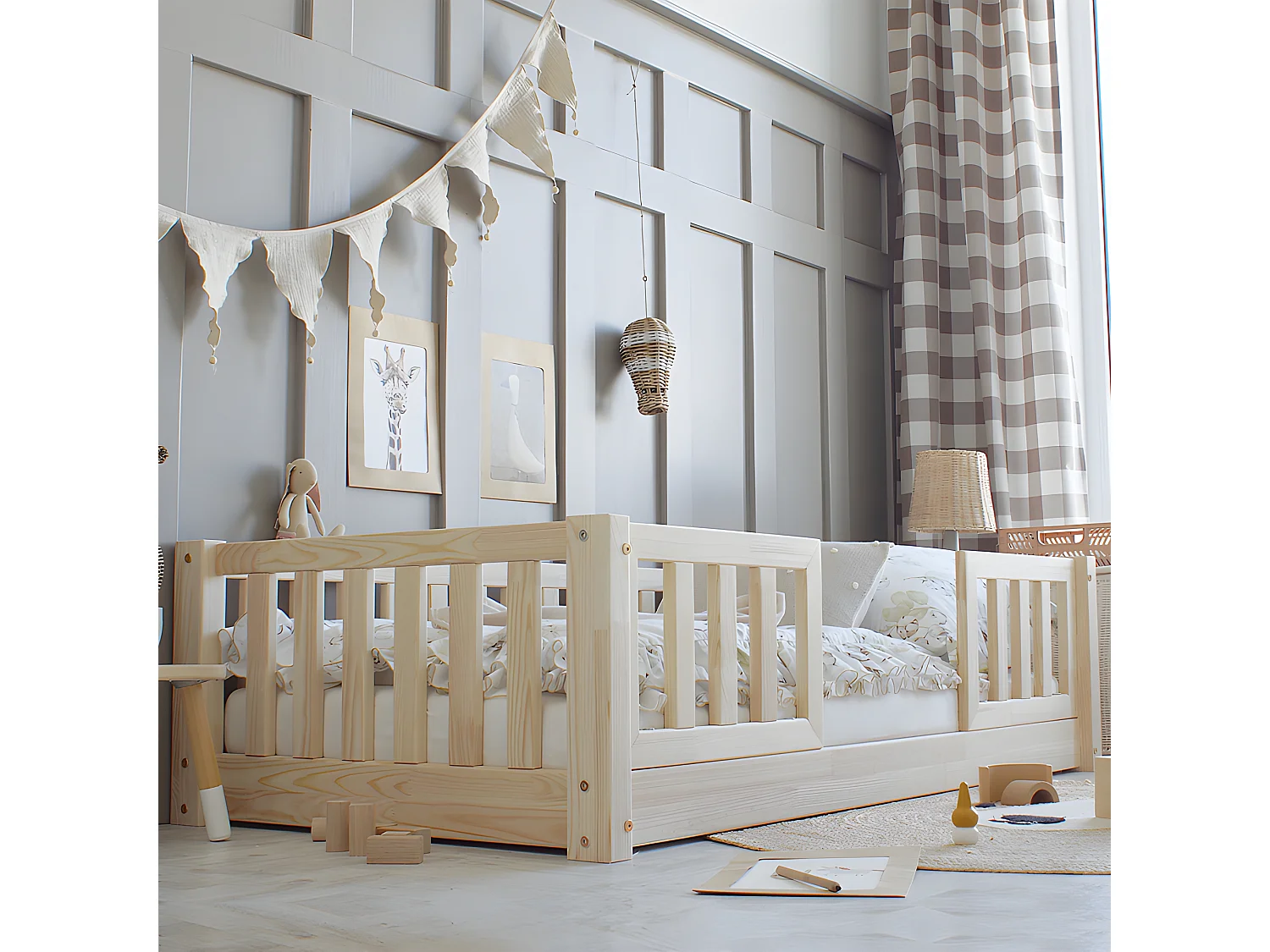 Letto 90x190 con sponde e base con gambe da 1 cm Agnès Bois