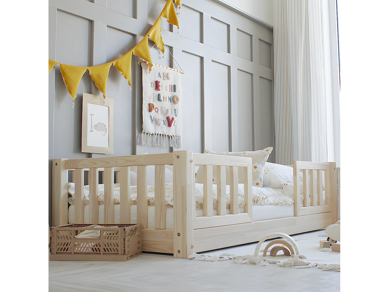 Letto 90x190 con sponde e base con gambe da 1 cm Agnès Bois