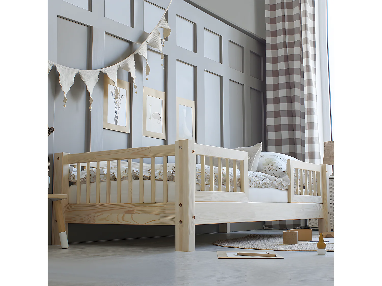 90x200 bed met hekken en lattenbodem inclusief 10 cm poten Adèle Bois