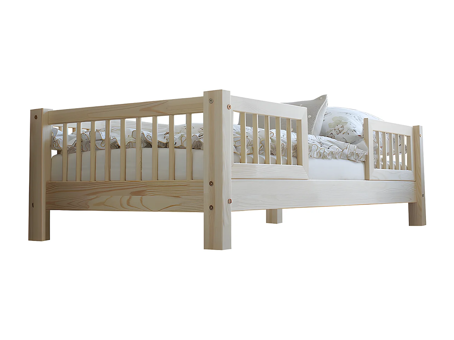 90x200 bed met hekken en lattenbodem inclusief 10 cm poten Adèle Bois