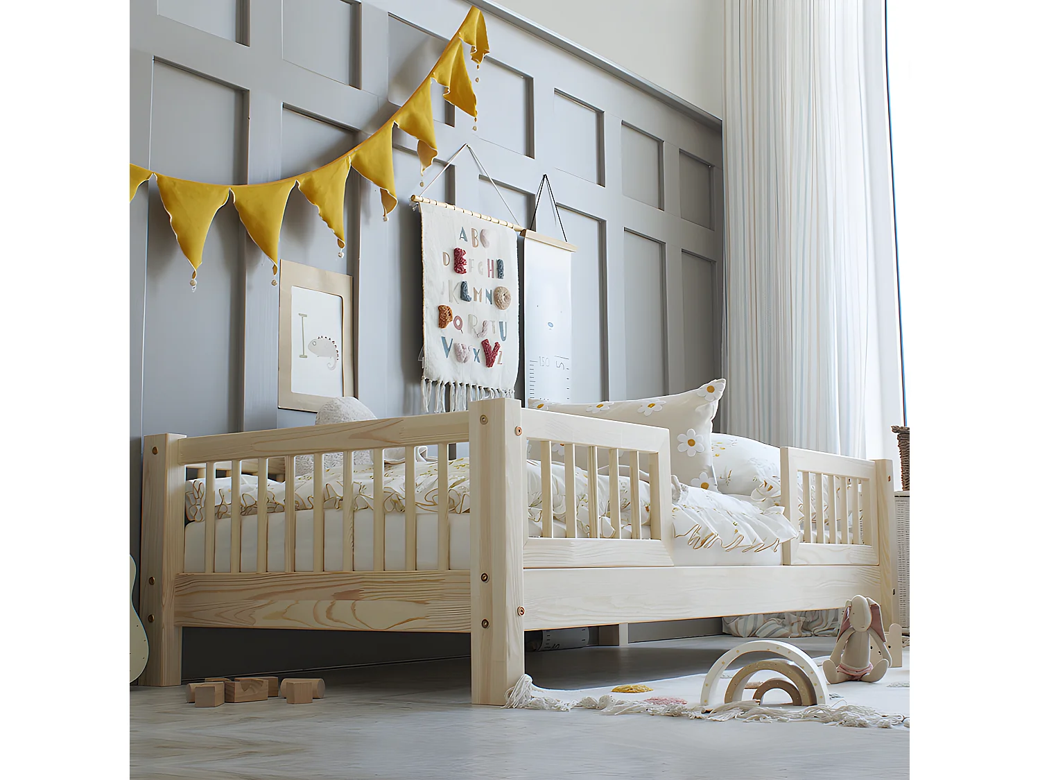 Letto 90x190 con sponde e base con gambe da 10 cm Adèle Bois