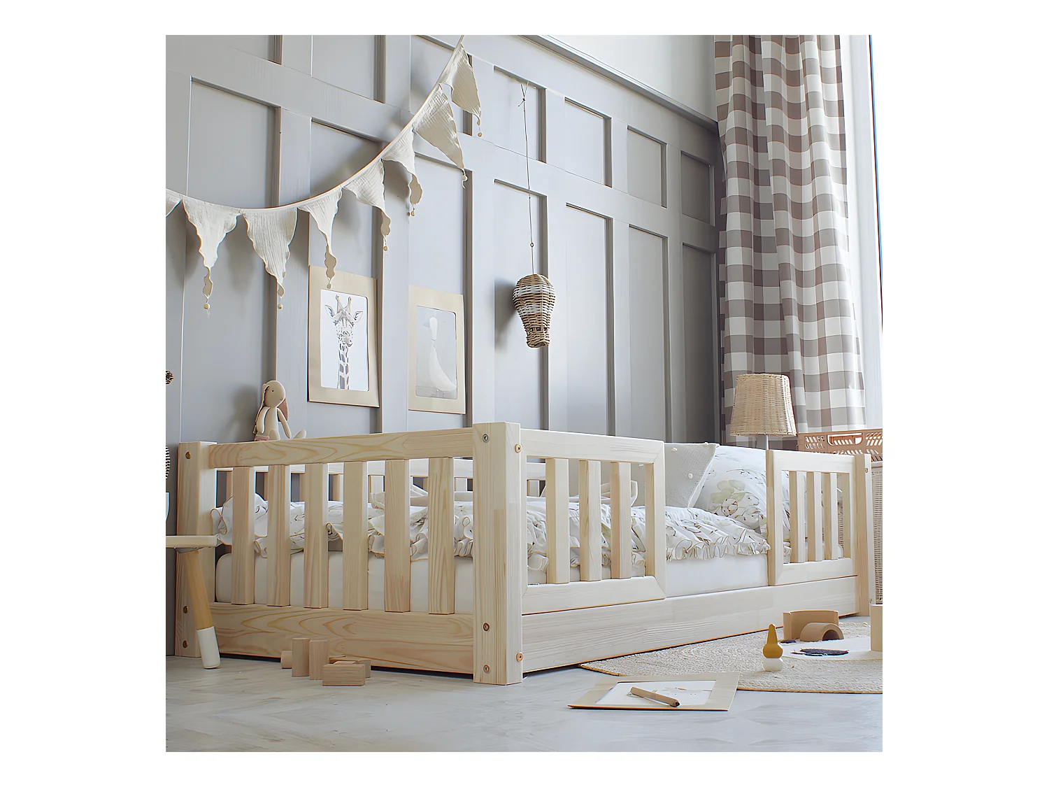 Lit 70x140 barrières et sommier inclus pieds 1 cm Agnès Bois
