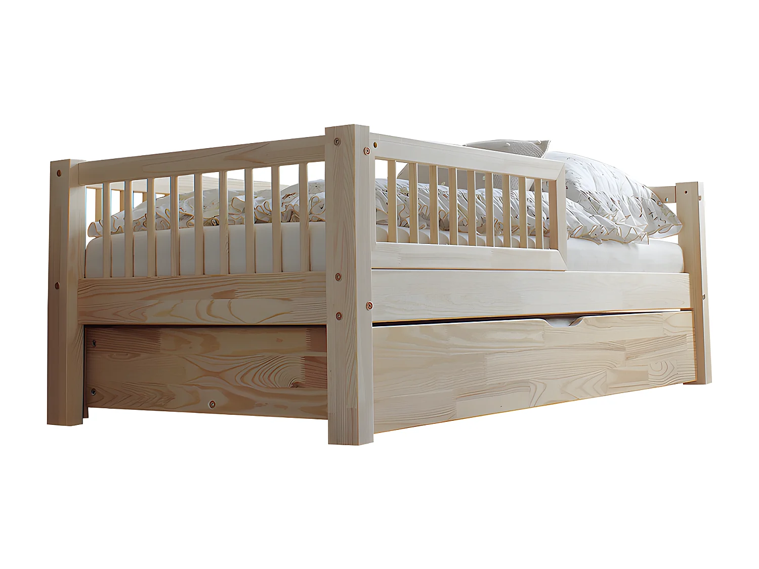 Cama com barreira 90x190 incluindo estrado de molas e gaveta Adèle Bois