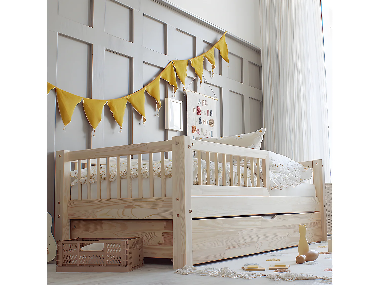 90x190 barrier bed inclusief boxspring en lade Adèle Bois