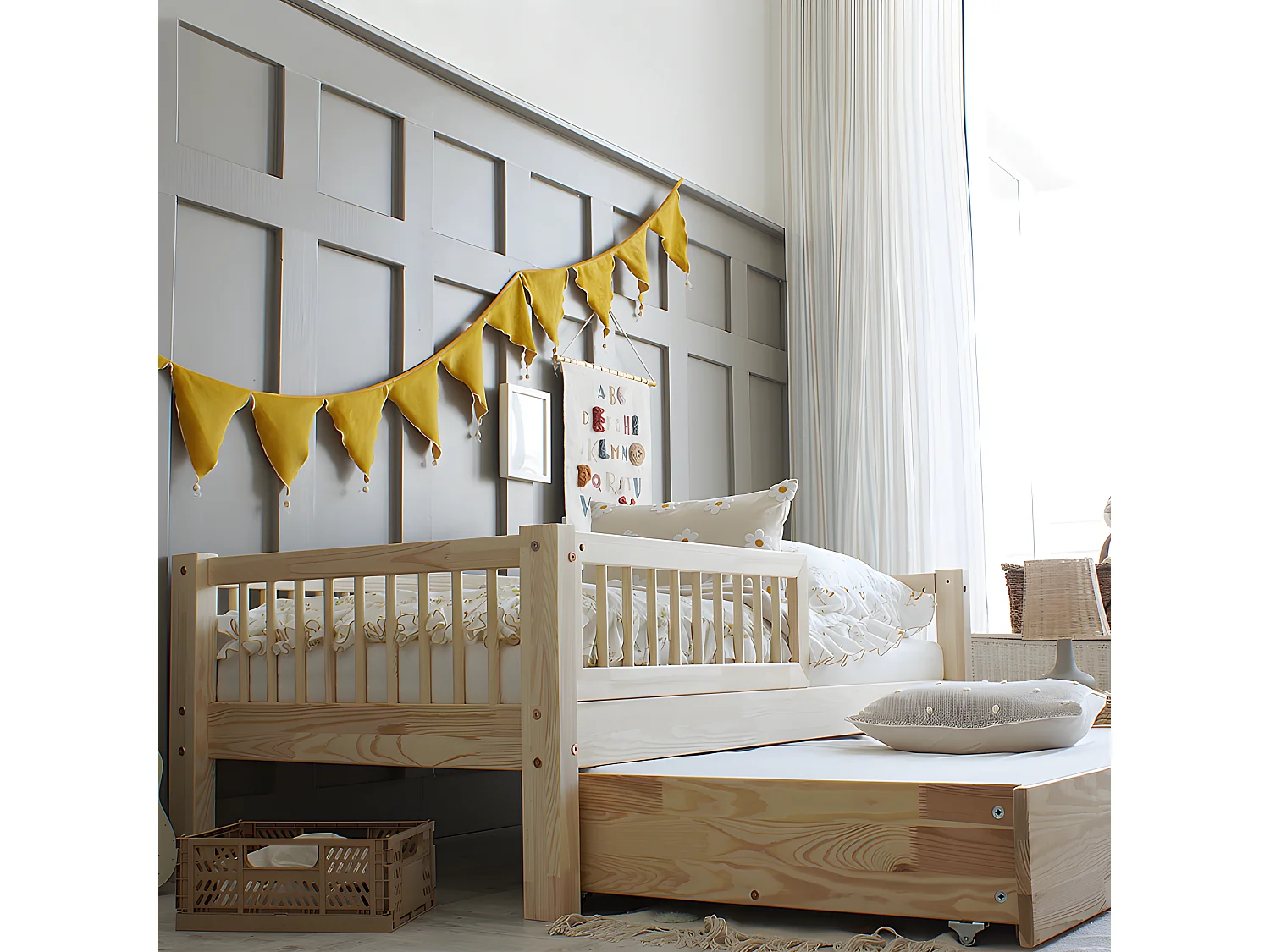 90x190 barrier bed inclusief boxspring en lade Adèle Bois