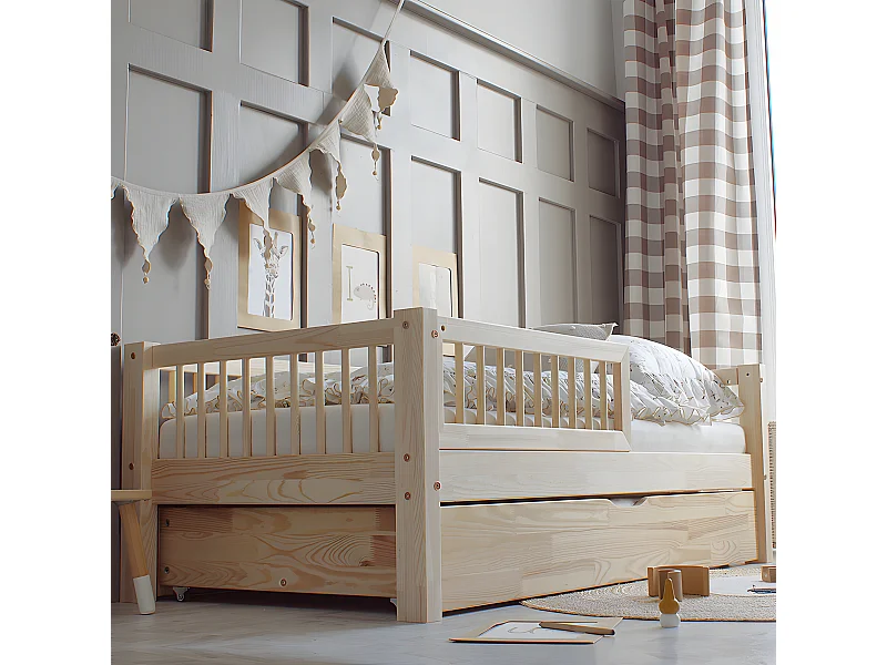 90x190 barrier bed inclusief boxspring en lade Adèle Bois