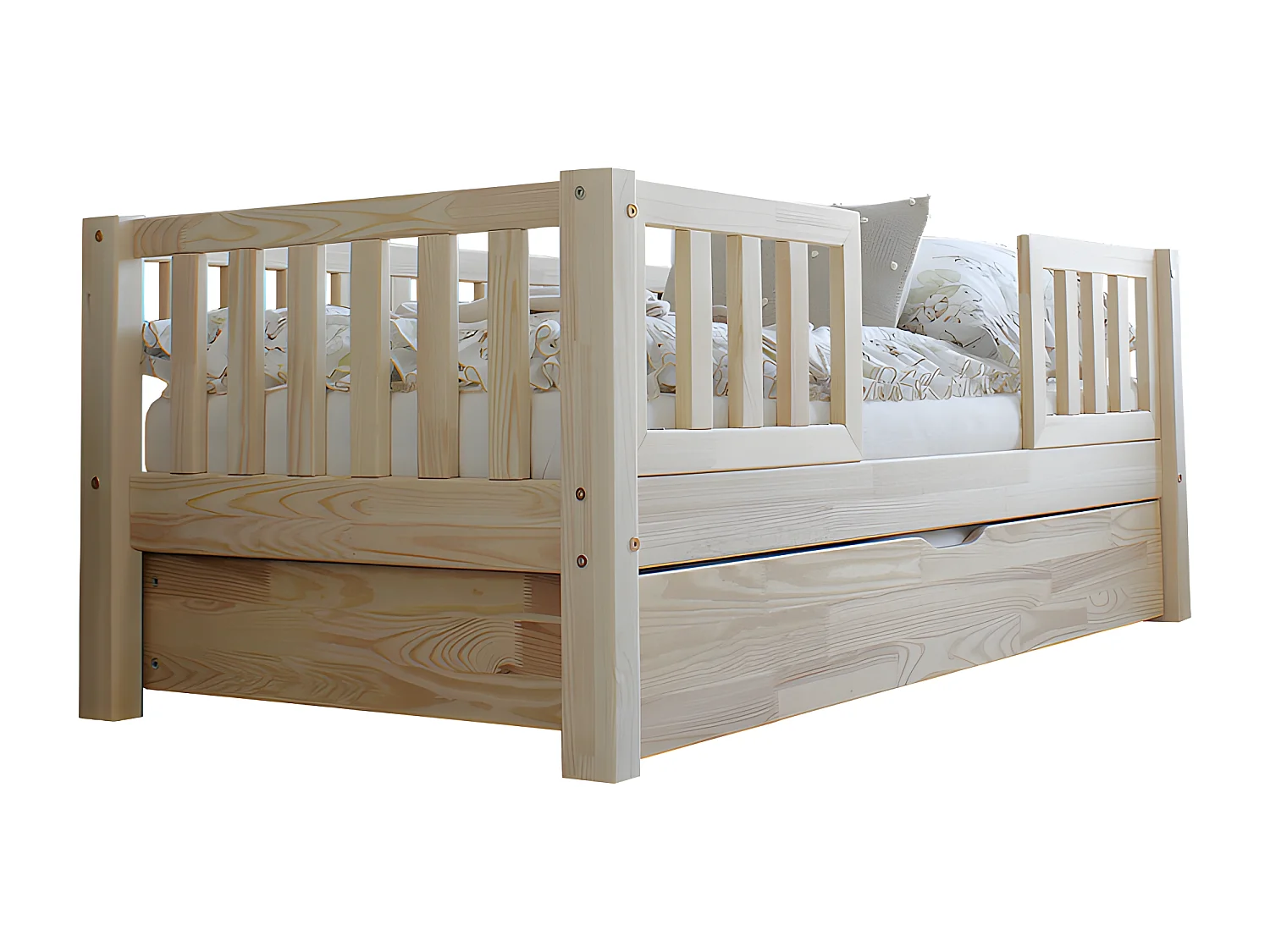 Letto a barriera Agnès Bois 90x190 con rete a doghe e cassetto