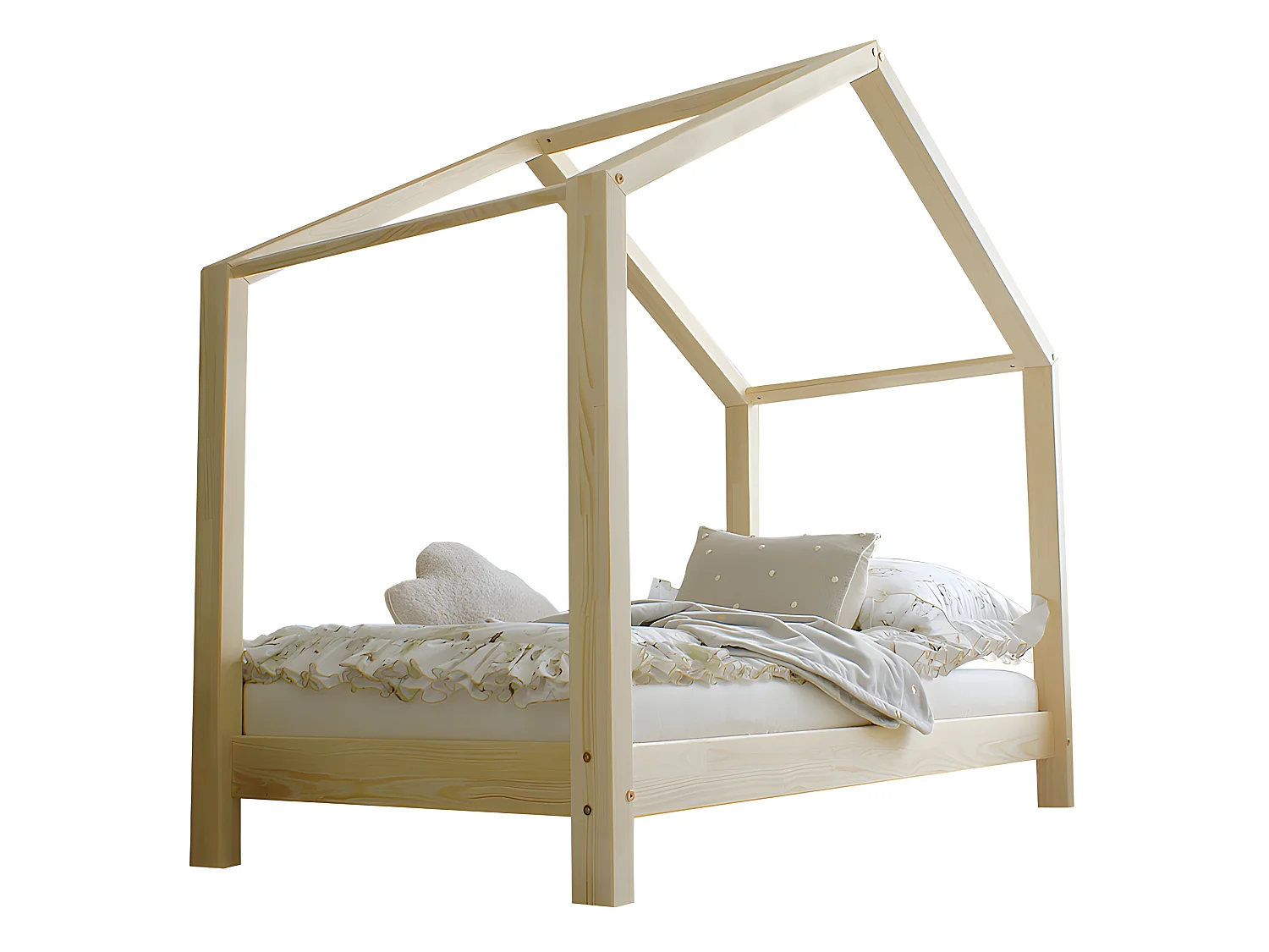 Lit cabane 90x200 sommier inclus pieds 10 cm Susan Bois