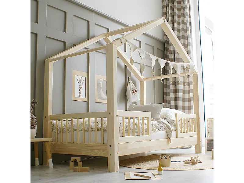 Hutbed 90x190 inclusief hekken en lattenbodem met 10 cm poten Iris Bois