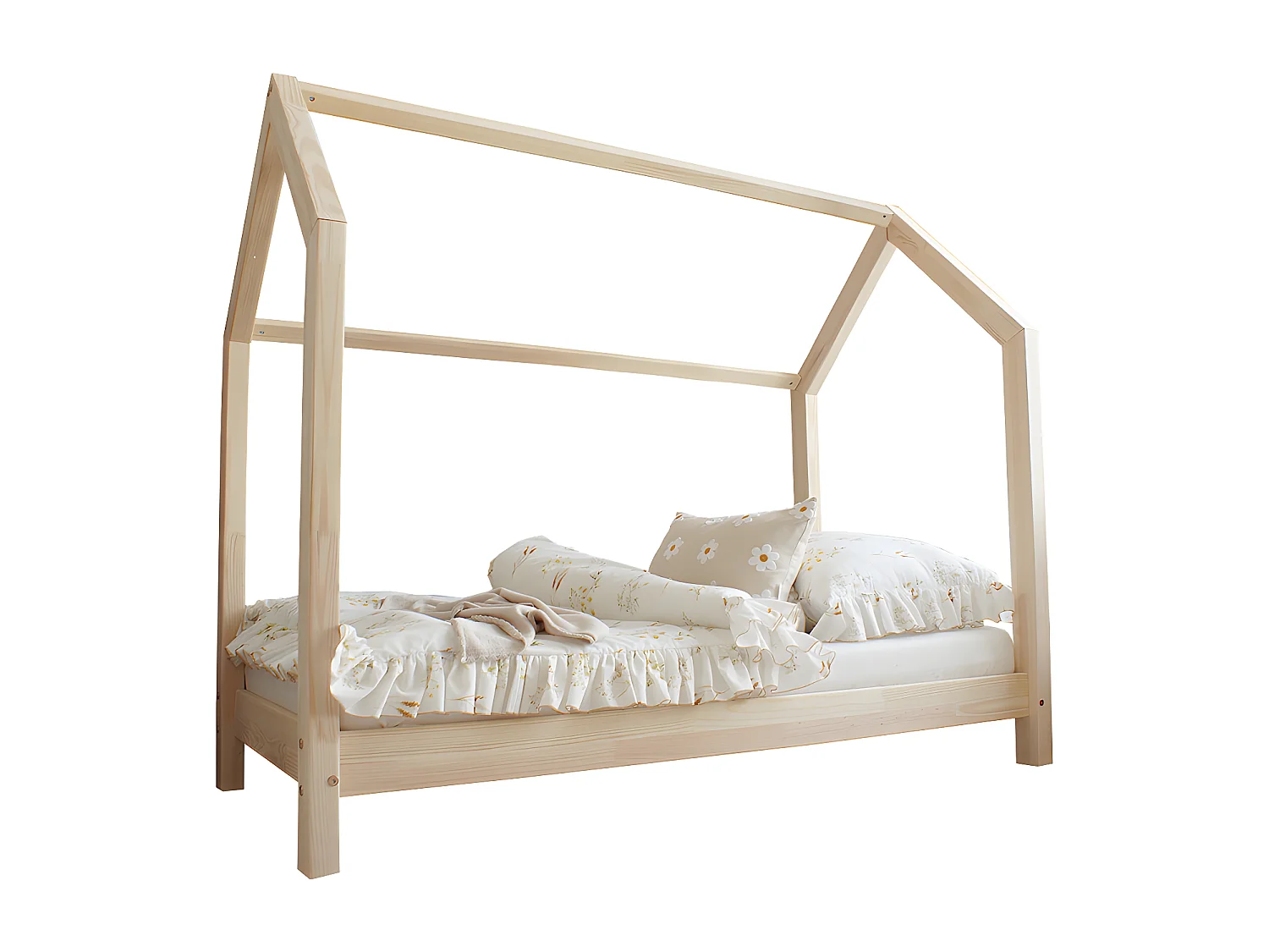 Lit cabane 90x190 sommier inclus pieds 10 cm Rachel Bois