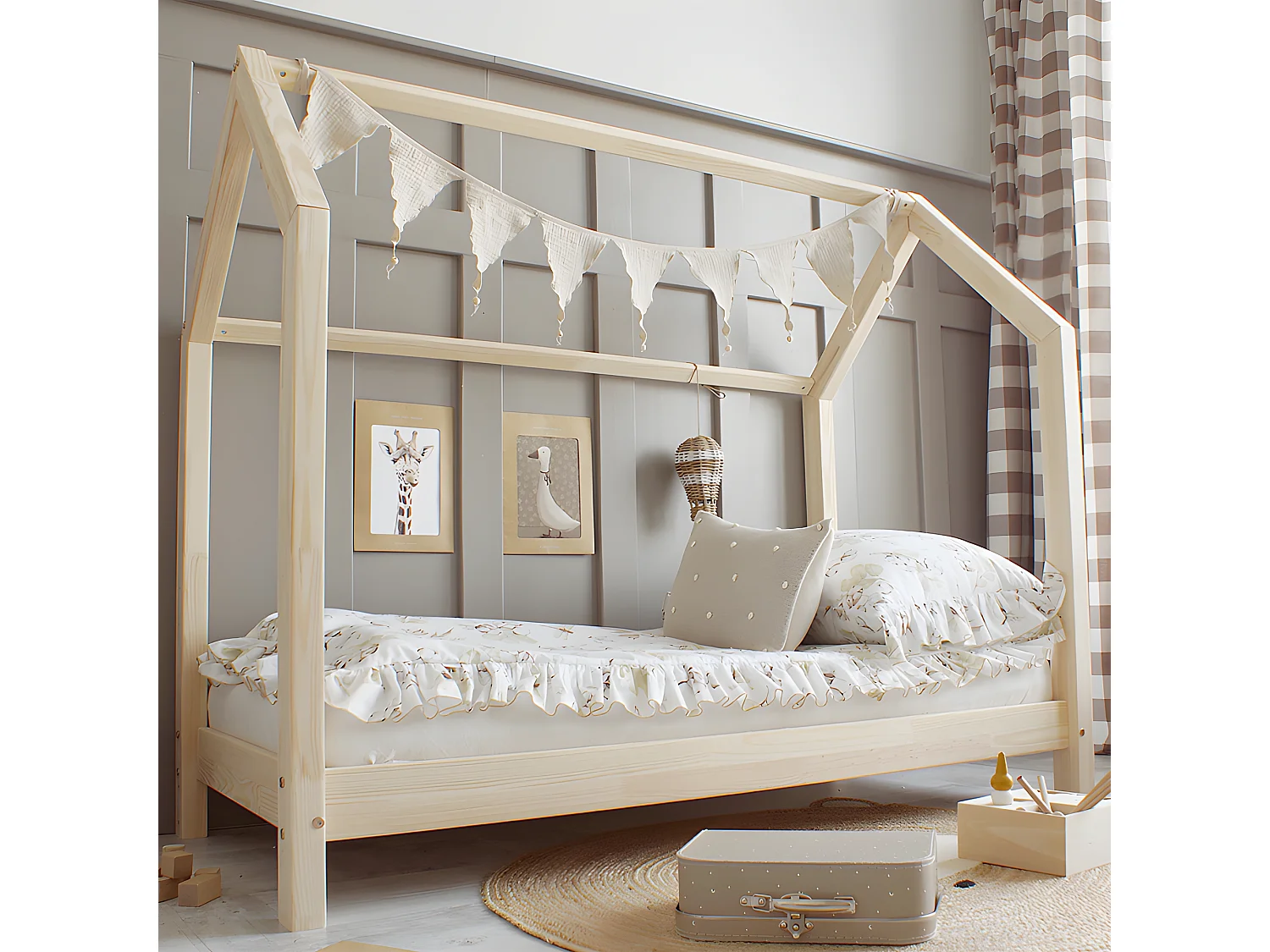 Lit cabane 90x190 sommier inclus pieds 10 cm Rachel Bois