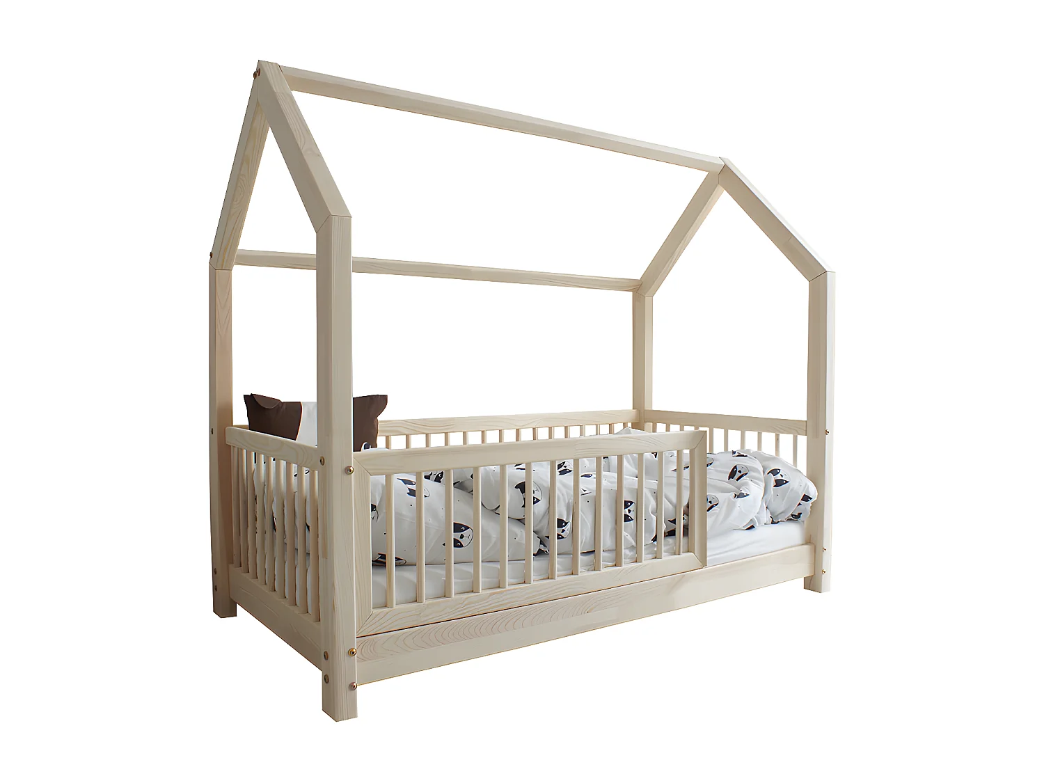 Cama 90x190 con barandilla y somier patas de 5 cm Florie Madera