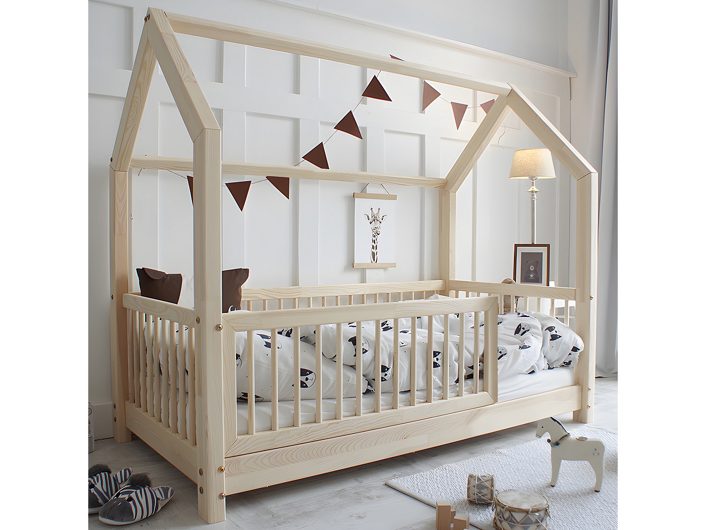 Kinderhutbed - 90 x 200 cm - massief hout - barrière en lattenbodem - wit