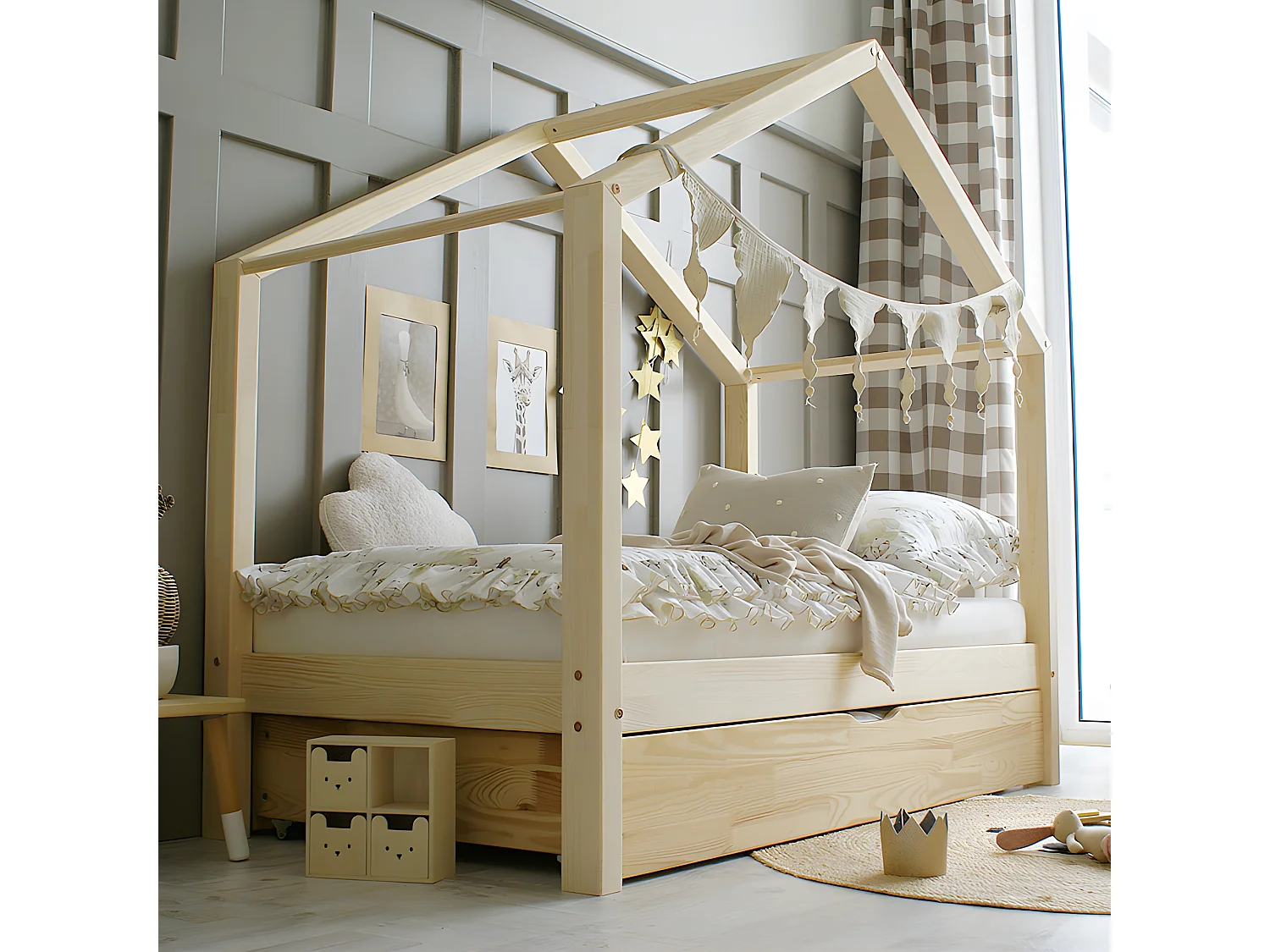 Lit cabane 90x190 sommier et tiroir inclus Susan Bois