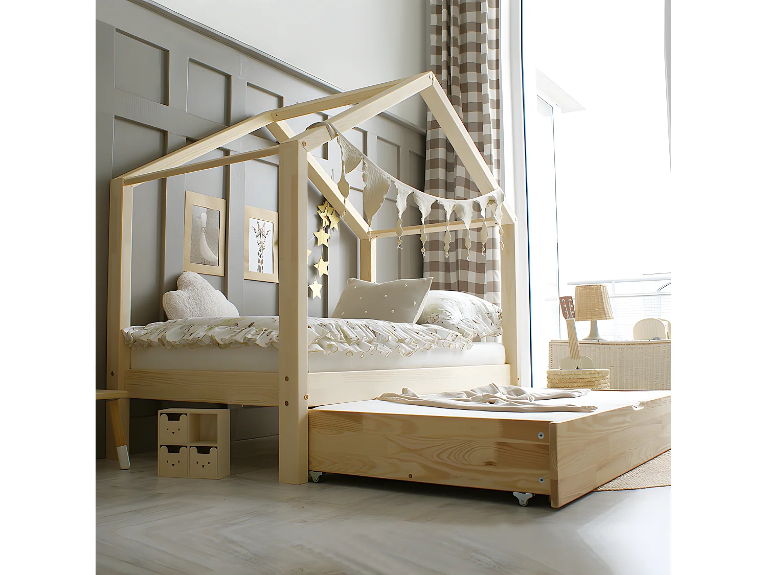 Lit cabane 90x190 sommier et tiroir inclus Susan Bois