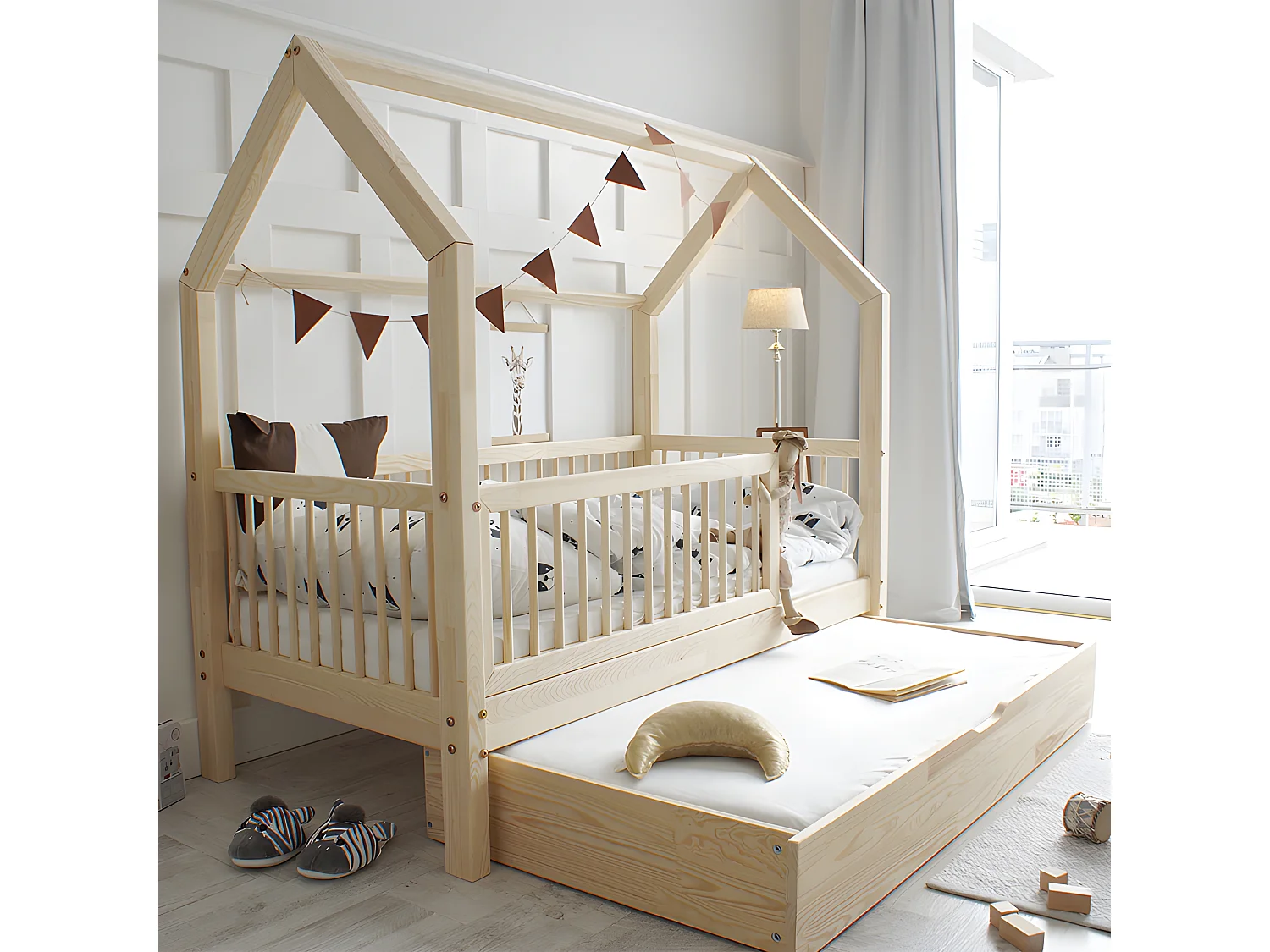 Kajuitbed 90x190 inclusief boxspring en lade Florie Bois