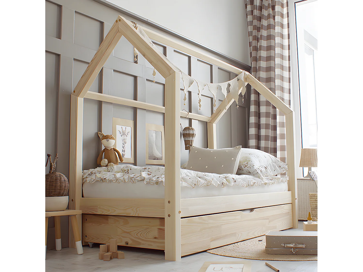 Lit cabane 90x190 sommier et tiroir inclus Rachel Bois